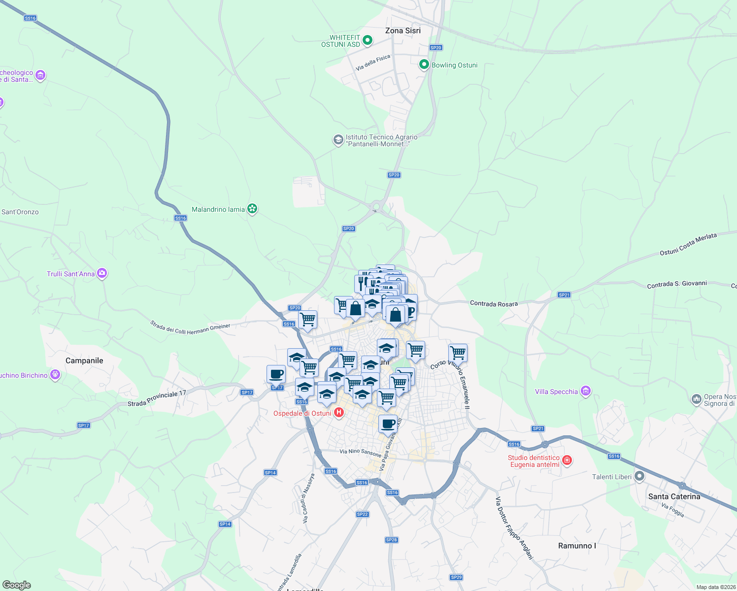 map of restaurants, bars, coffee shops, grocery stores, and more near in Ostuni