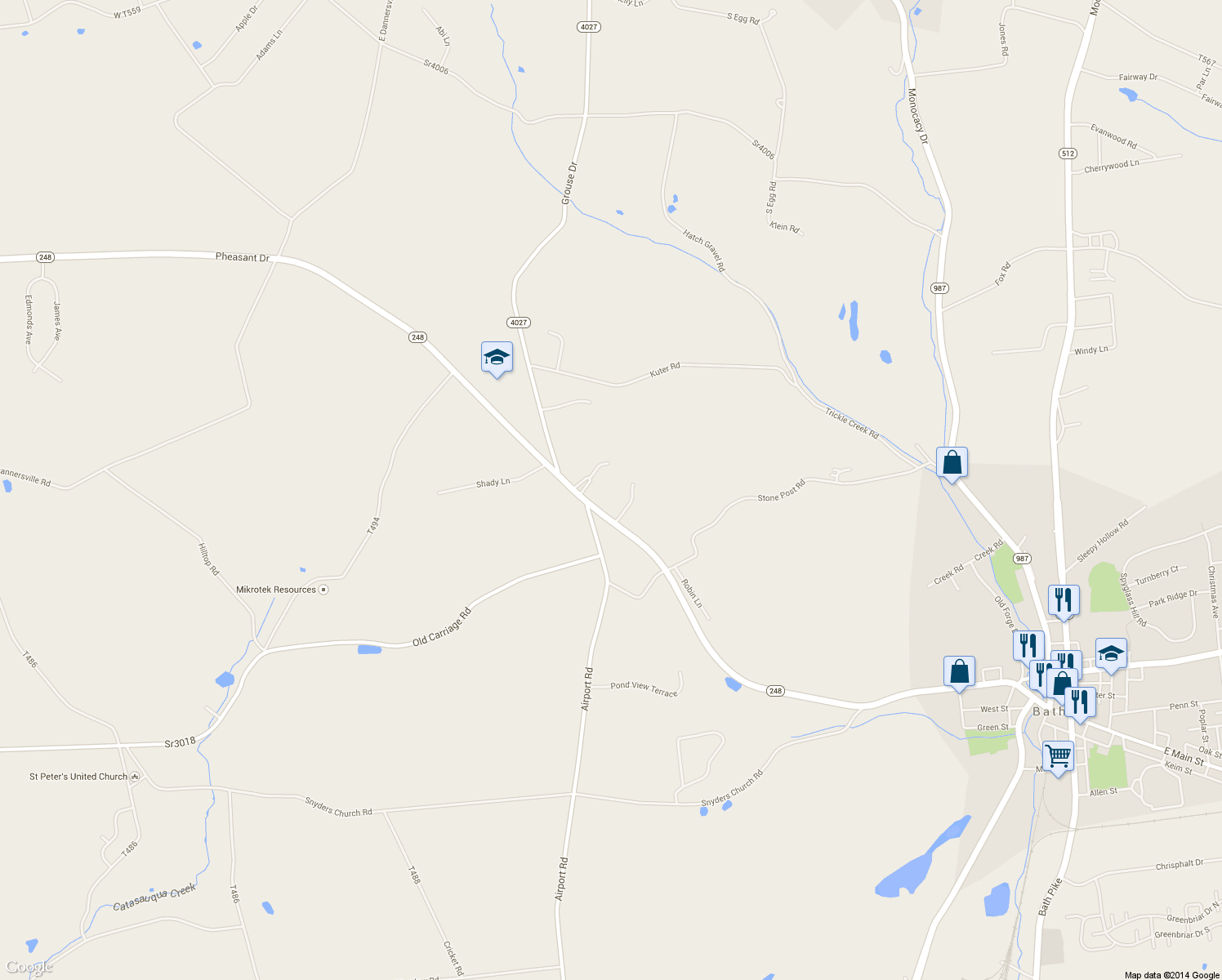 map of restaurants, bars, coffee shops, grocery stores, and more near 6007 West Main Boulevard in Bath