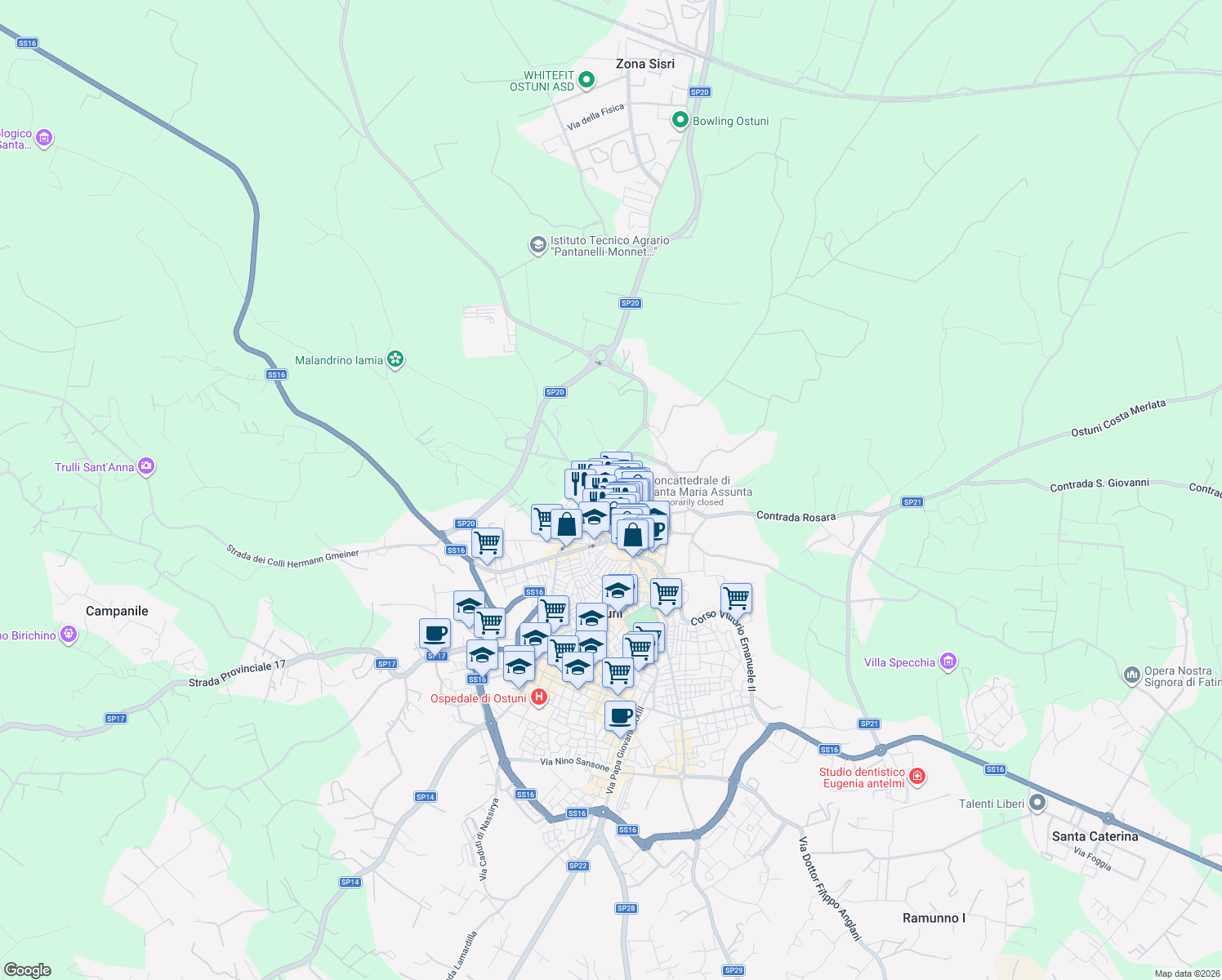 map of restaurants, bars, coffee shops, grocery stores, and more near in Ostuni