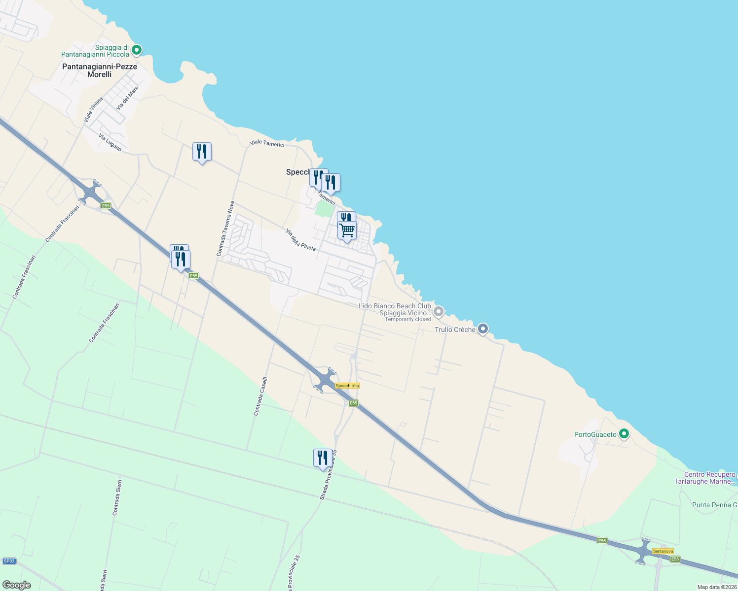 map of restaurants, bars, coffee shops, grocery stores, and more near in Province of Brindisi