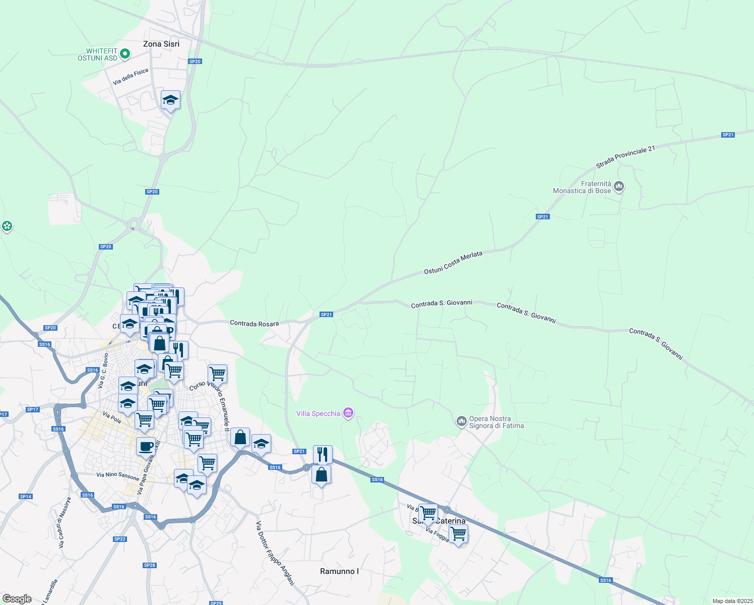 map of restaurants, bars, coffee shops, grocery stores, and more near in Province of Brindisi