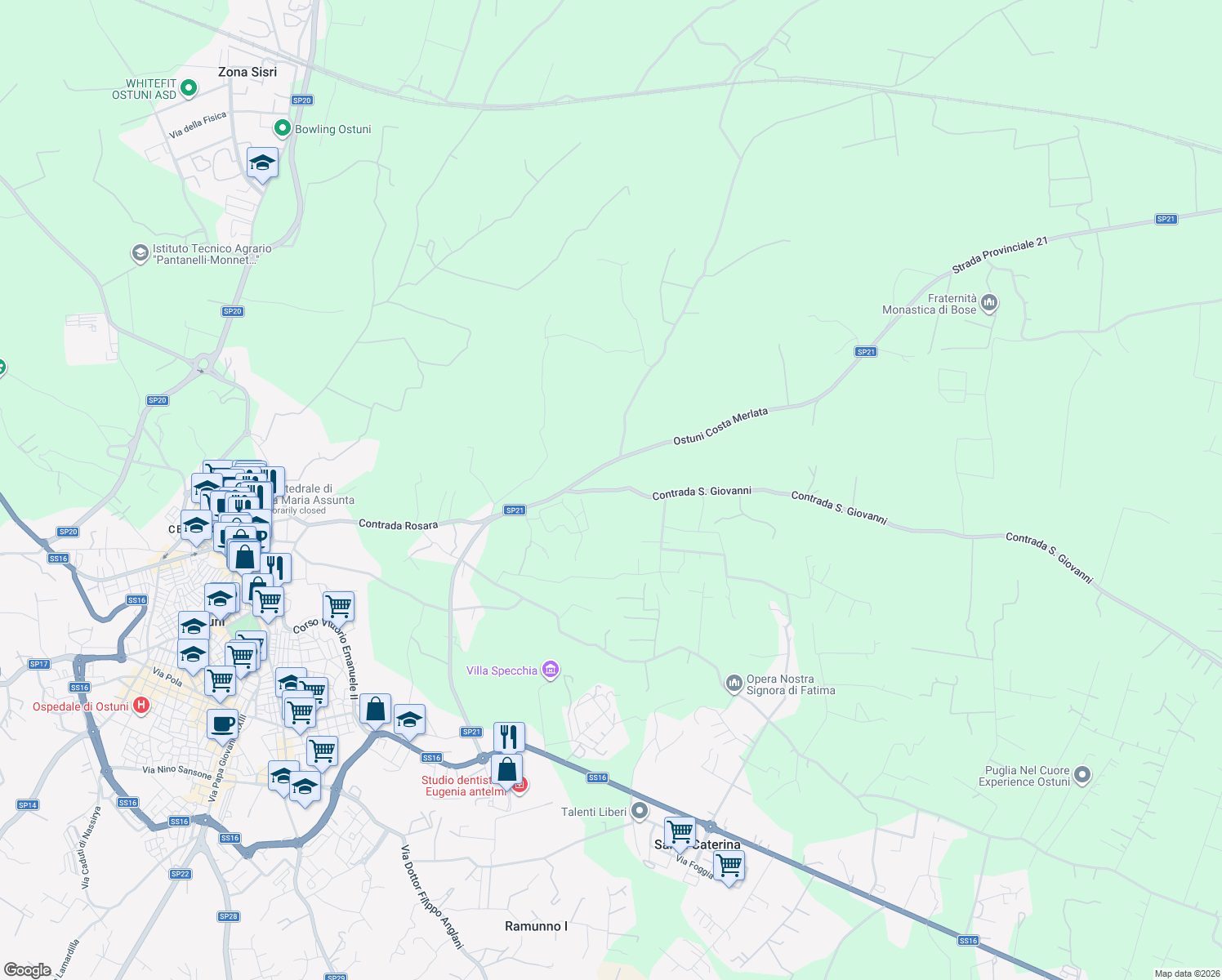map of restaurants, bars, coffee shops, grocery stores, and more near in Province of Brindisi