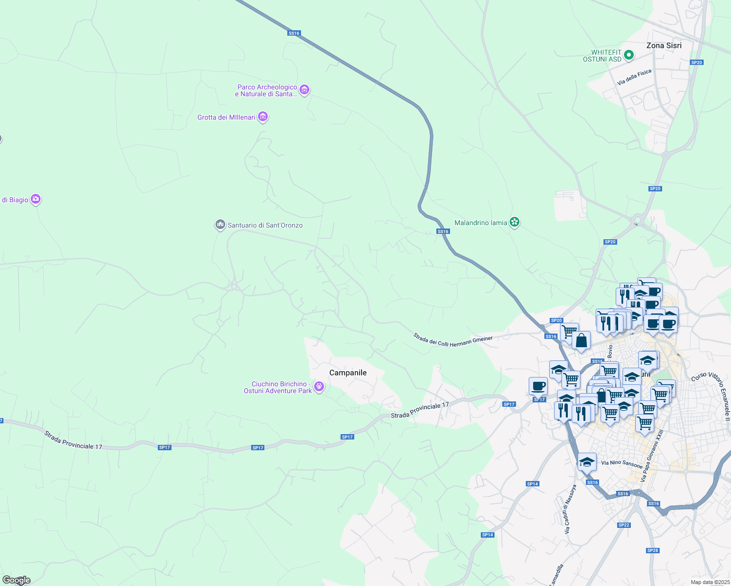 map of restaurants, bars, coffee shops, grocery stores, and more near Contrada Bagnardi in Provincia di Brindisi