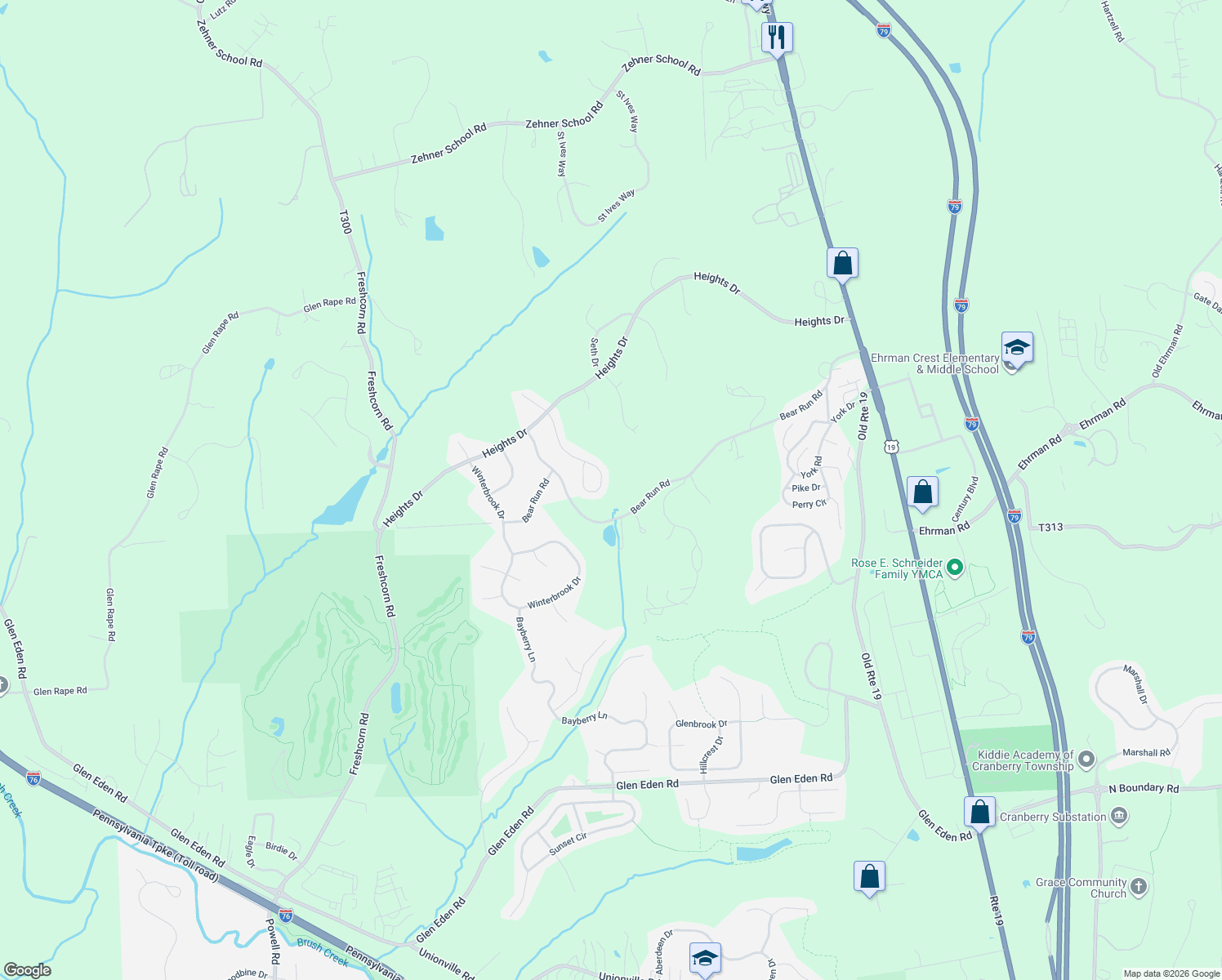 map of restaurants, bars, coffee shops, grocery stores, and more near 336 Cottingham Circle in Cranberry Township