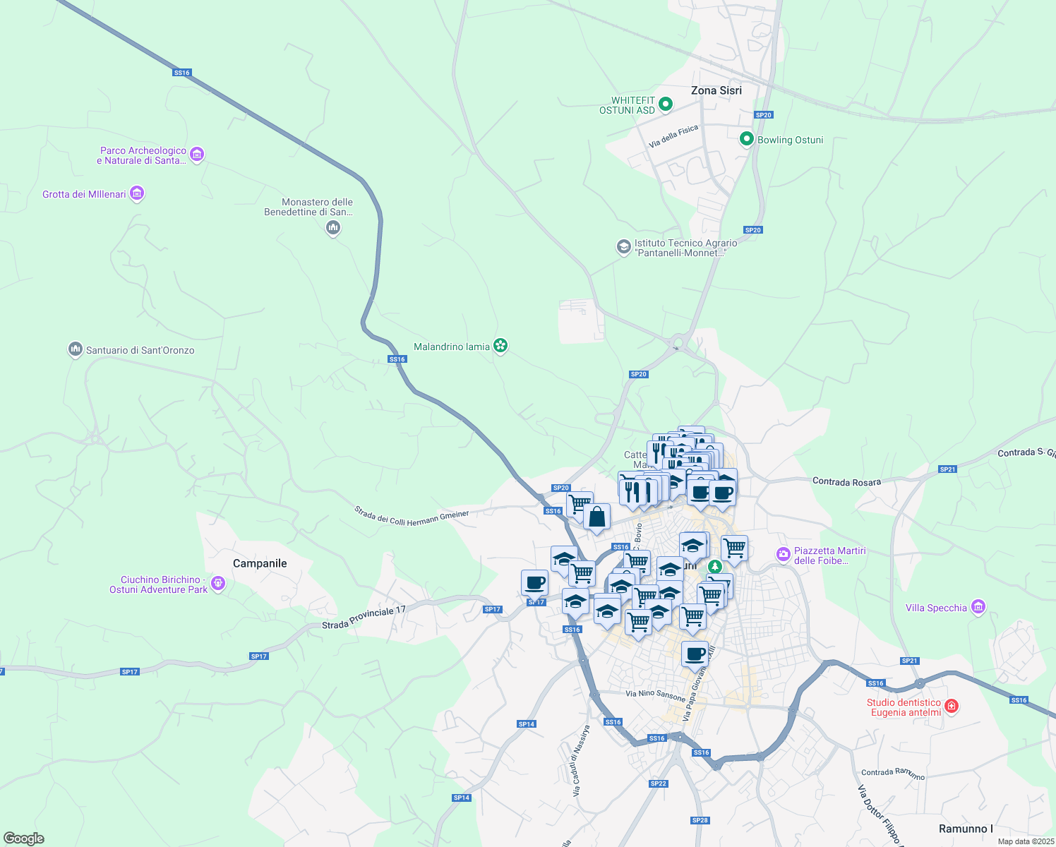 map of restaurants, bars, coffee shops, grocery stores, and more near Contrada Malandrino in Provincia di Brindisi