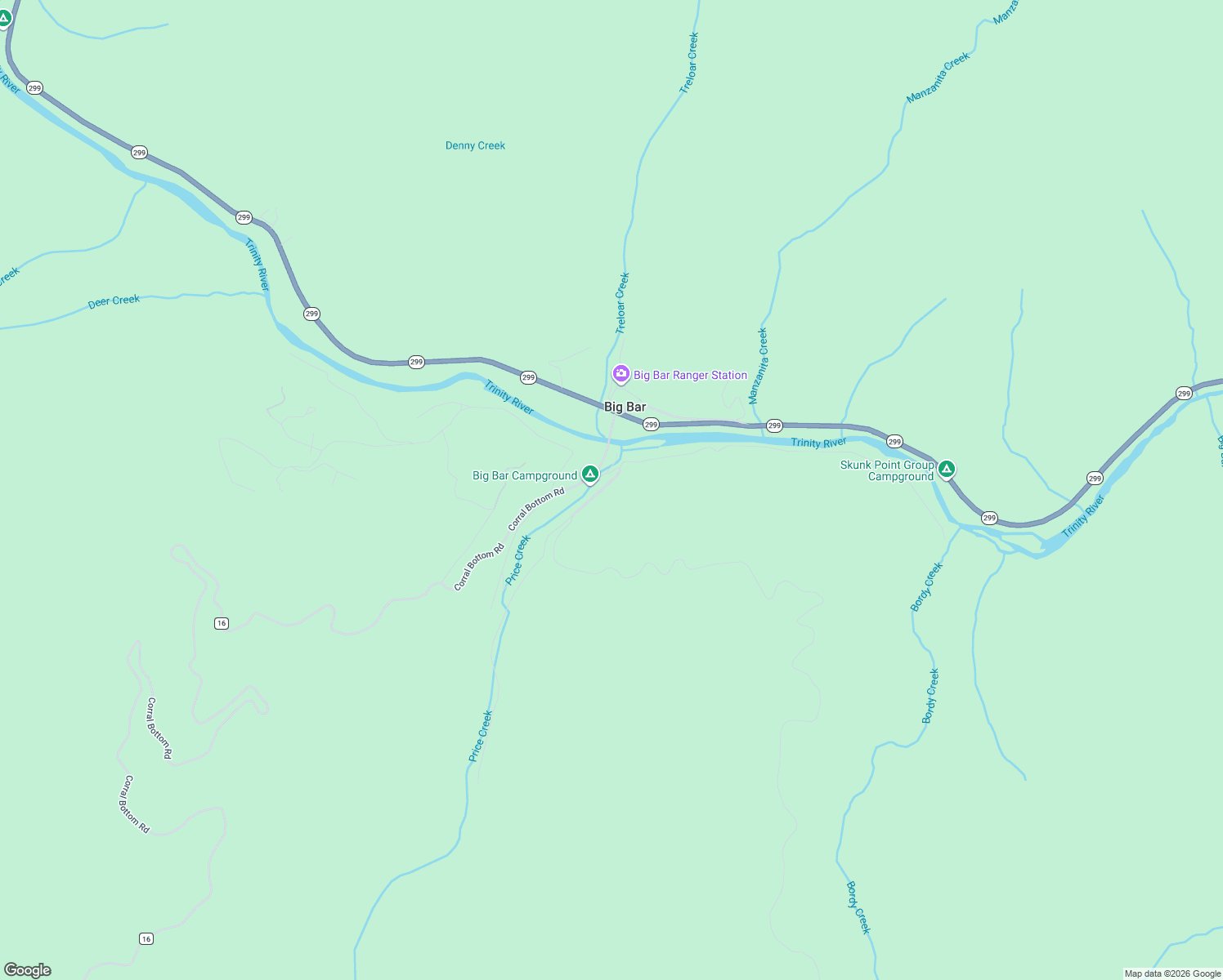 map of restaurants, bars, coffee shops, grocery stores, and more near 181 Price Creek Road in Big Bar