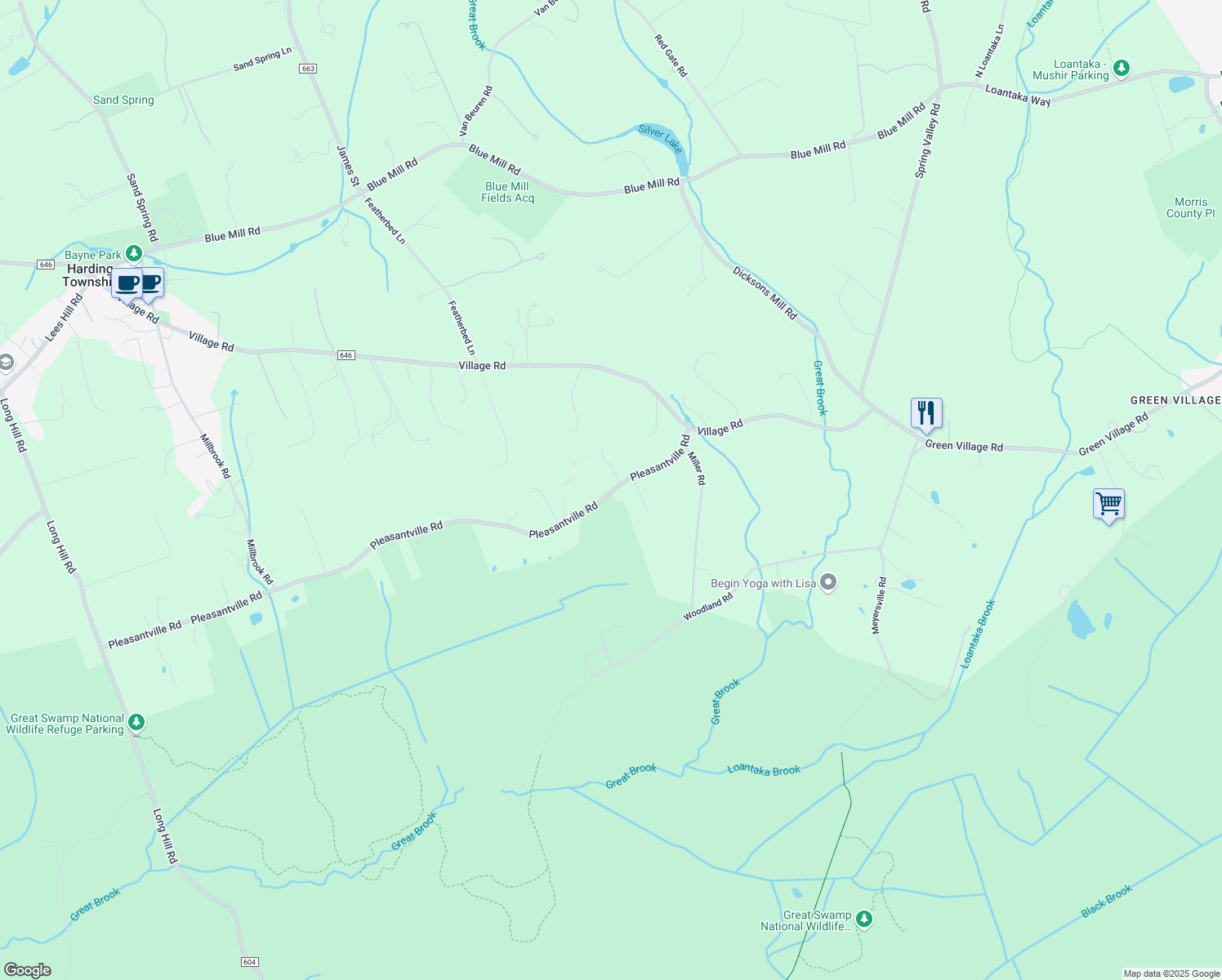 map of restaurants, bars, coffee shops, grocery stores, and more near 139 Pleasantville Road in New Vernon