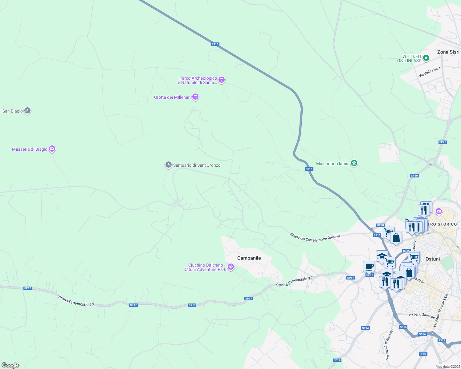 map of restaurants, bars, coffee shops, grocery stores, and more near Contrada Bagnardi in Provincia di Brindisi