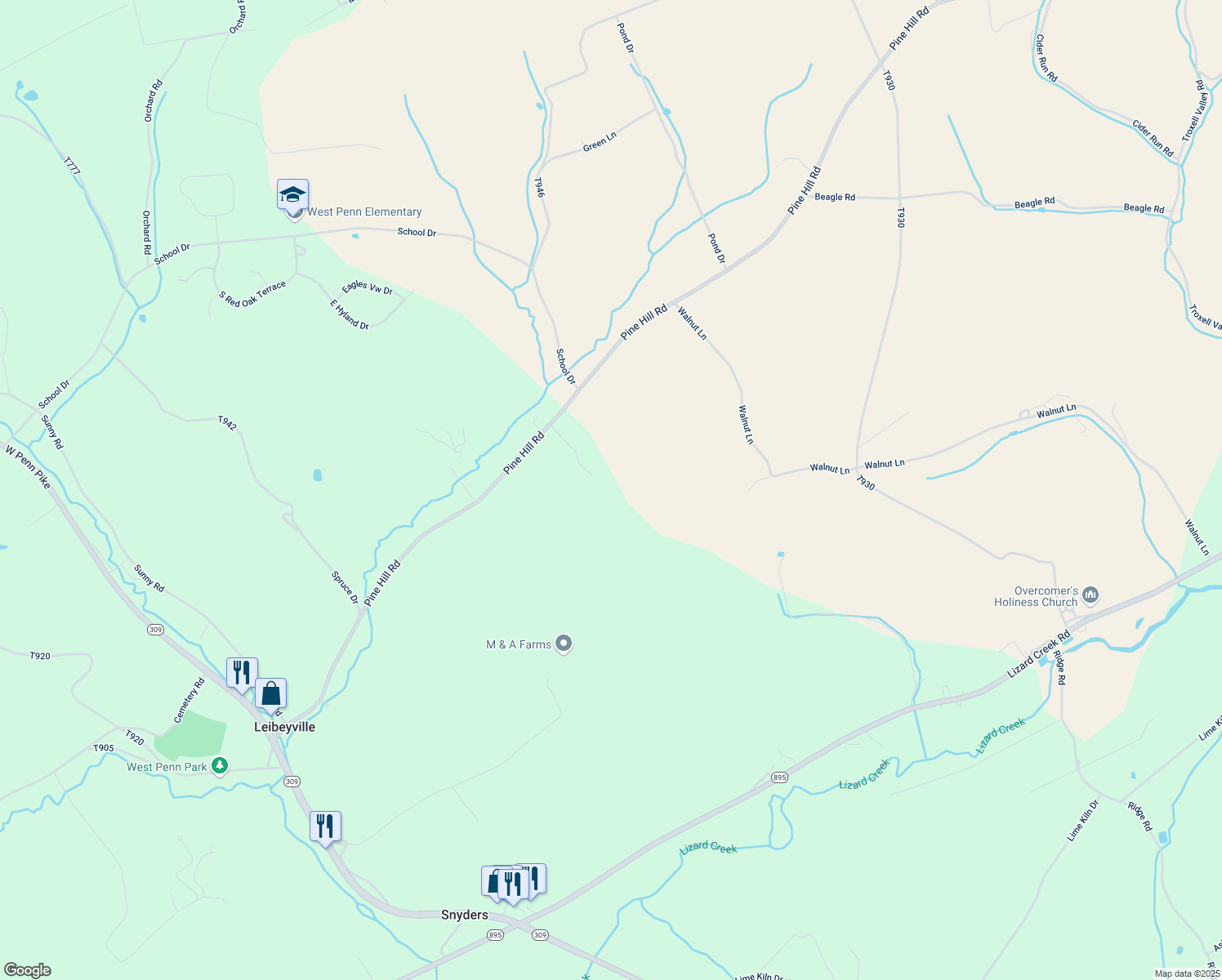 map of restaurants, bars, coffee shops, grocery stores, and more near 232 Pine Hill Road in New Ringgold