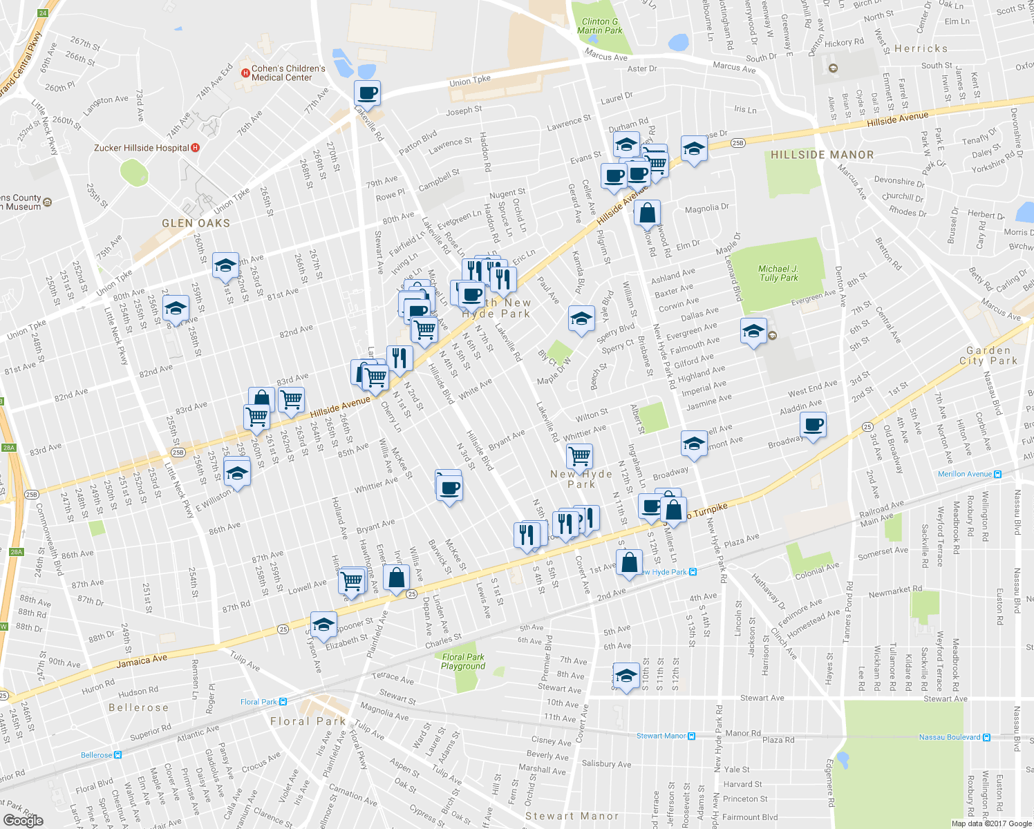 map of restaurants, bars, coffee shops, grocery stores, and more near 918 North 6th Street in New Hyde Park