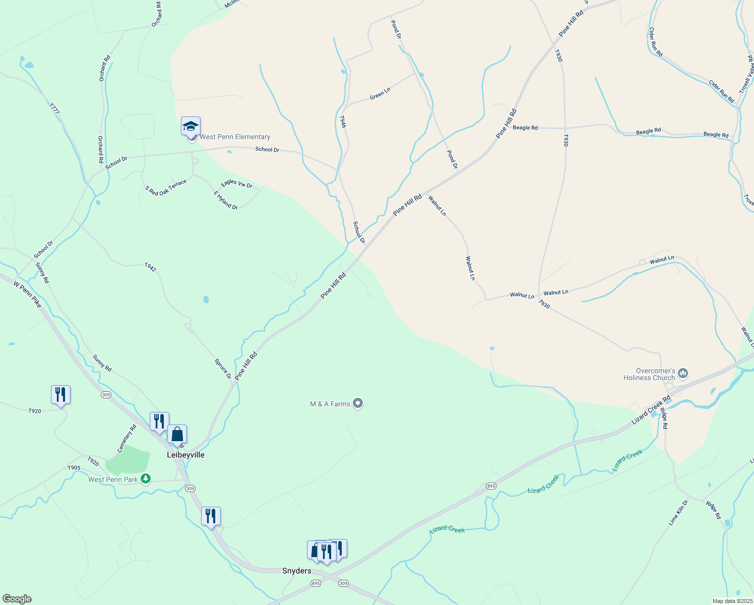 map of restaurants, bars, coffee shops, grocery stores, and more near 232 Pine Hill Road in New Ringgold
