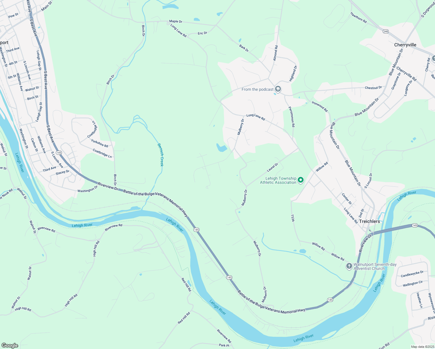 map of restaurants, bars, coffee shops, grocery stores, and more near 451 Brookside Drive in Walnutport