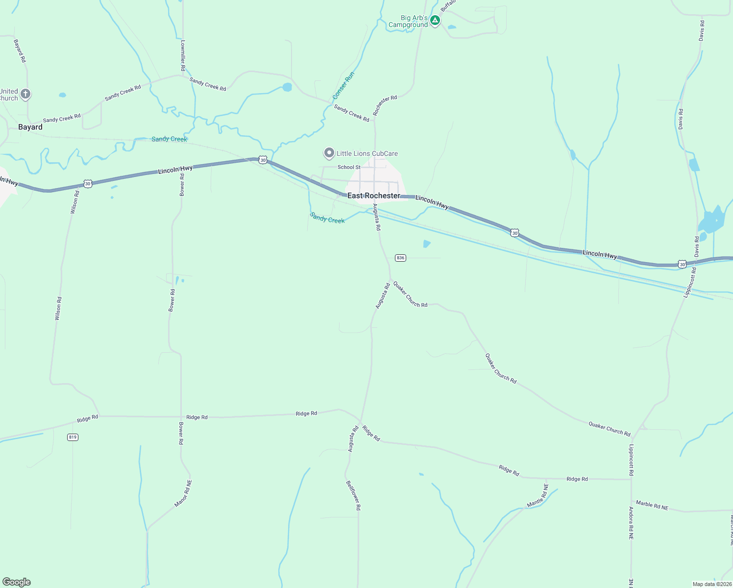 map of restaurants, bars, coffee shops, grocery stores, and more near 11189 Augusta Road in East Rochester