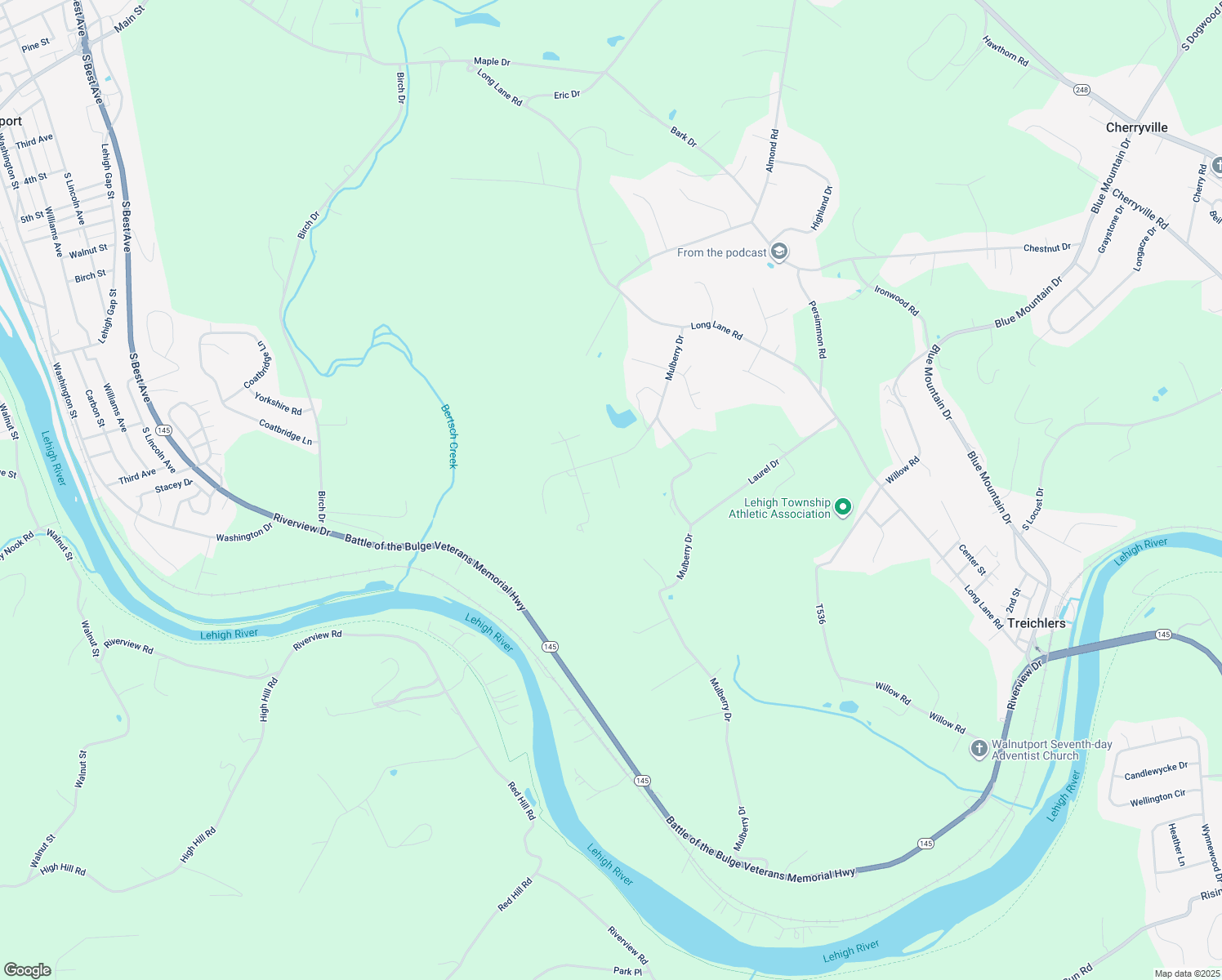 map of restaurants, bars, coffee shops, grocery stores, and more near 451 Brookside Drive in Walnutport