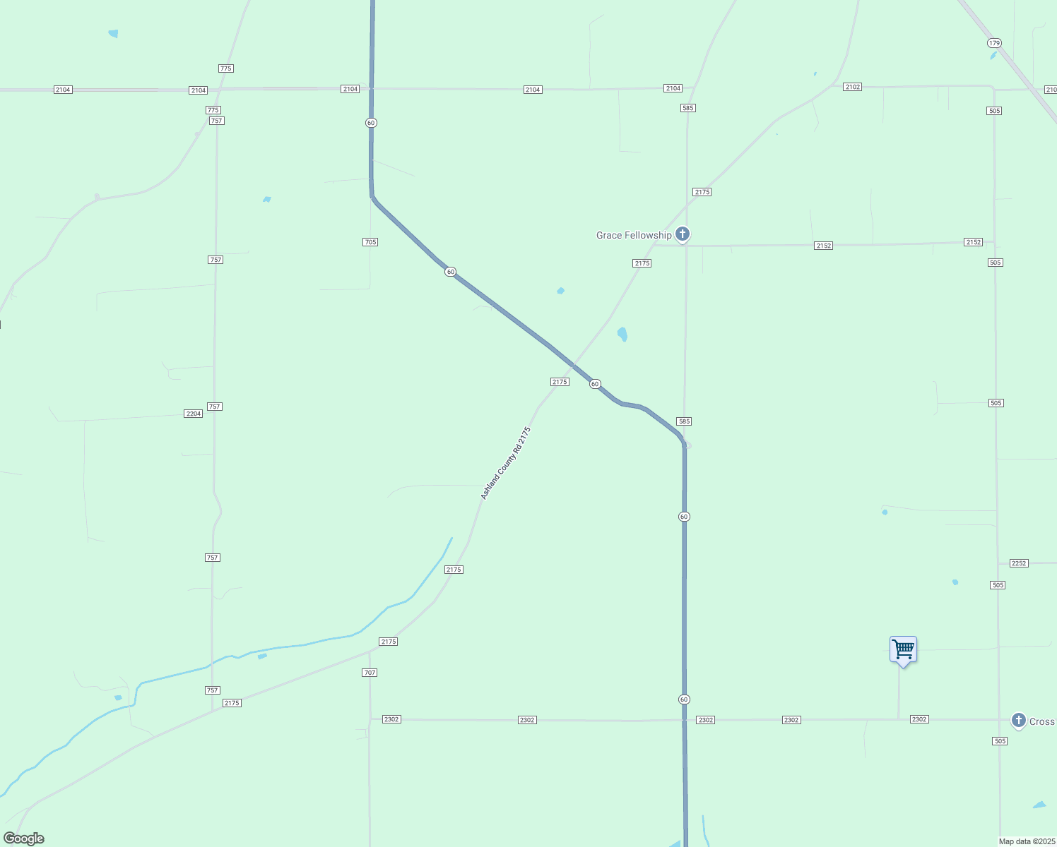 map of restaurants, bars, coffee shops, grocery stores, and more near 2229 Co Road 2175 in Perrysville