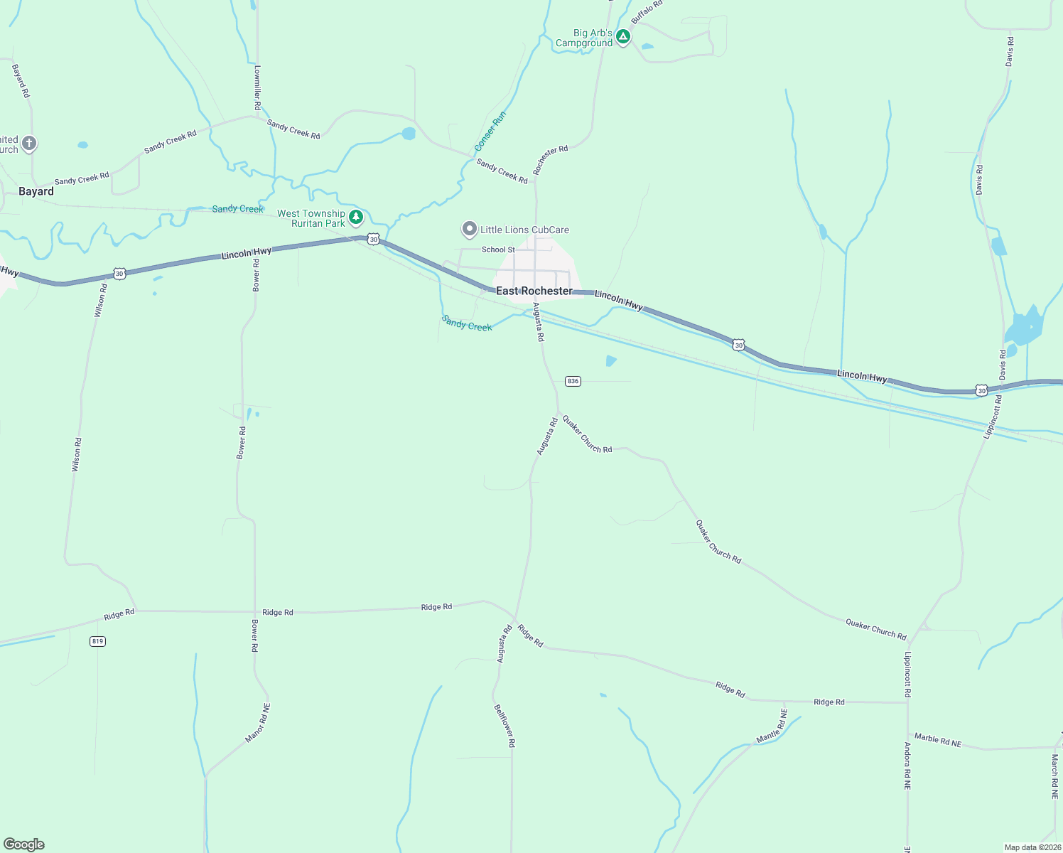map of restaurants, bars, coffee shops, grocery stores, and more near 11189 Augusta Road in East Rochester