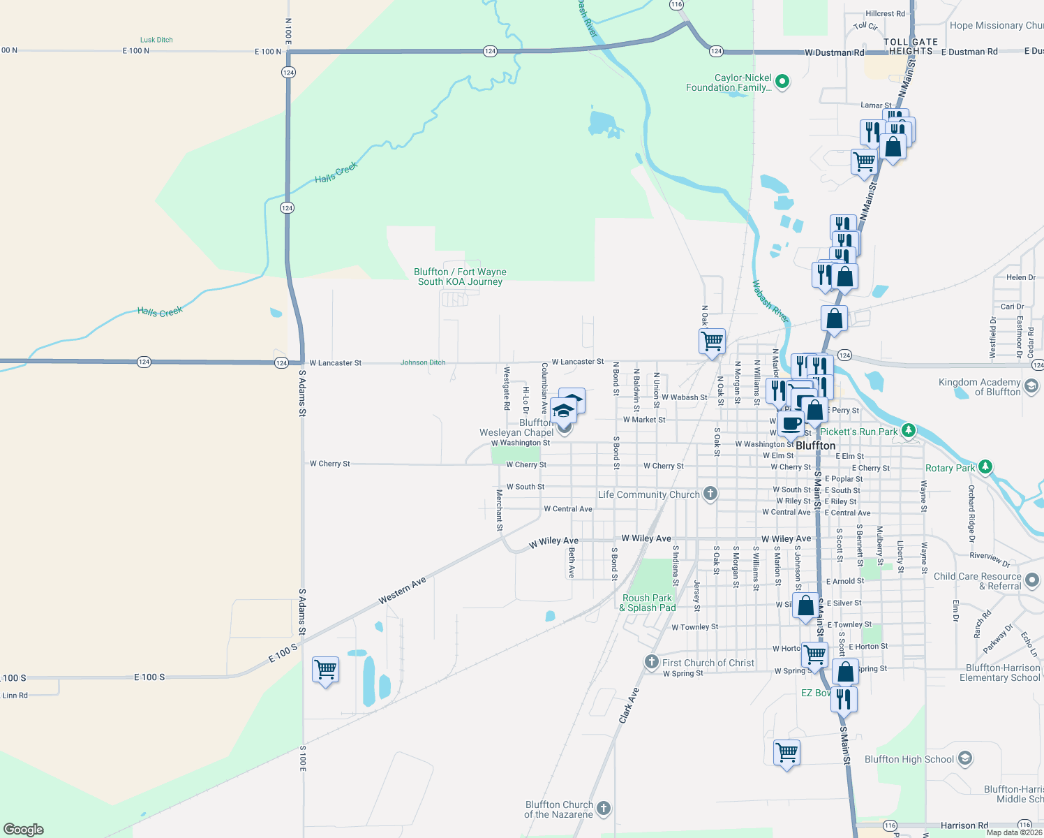 map of restaurants, bars, coffee shops, grocery stores, and more near 24 Hi-Lo Dr in Bluffton