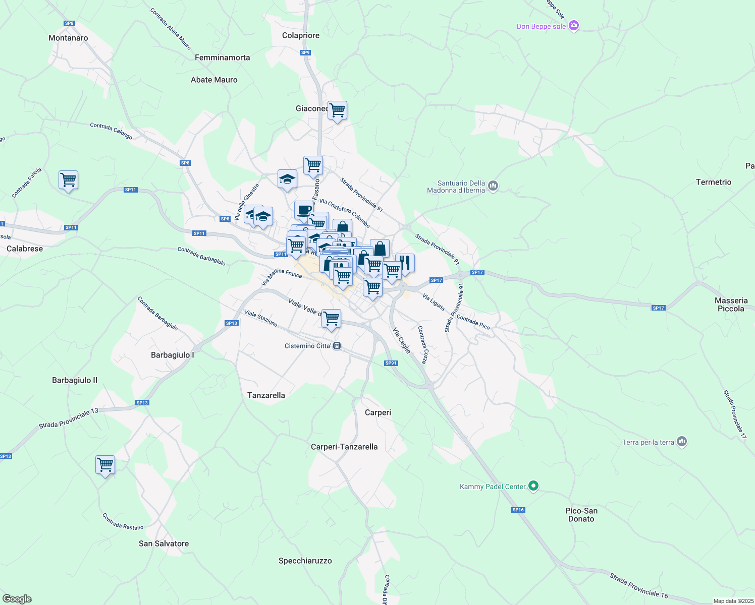 map of restaurants, bars, coffee shops, grocery stores, and more near 25 Via Cappuccini in Cisternino