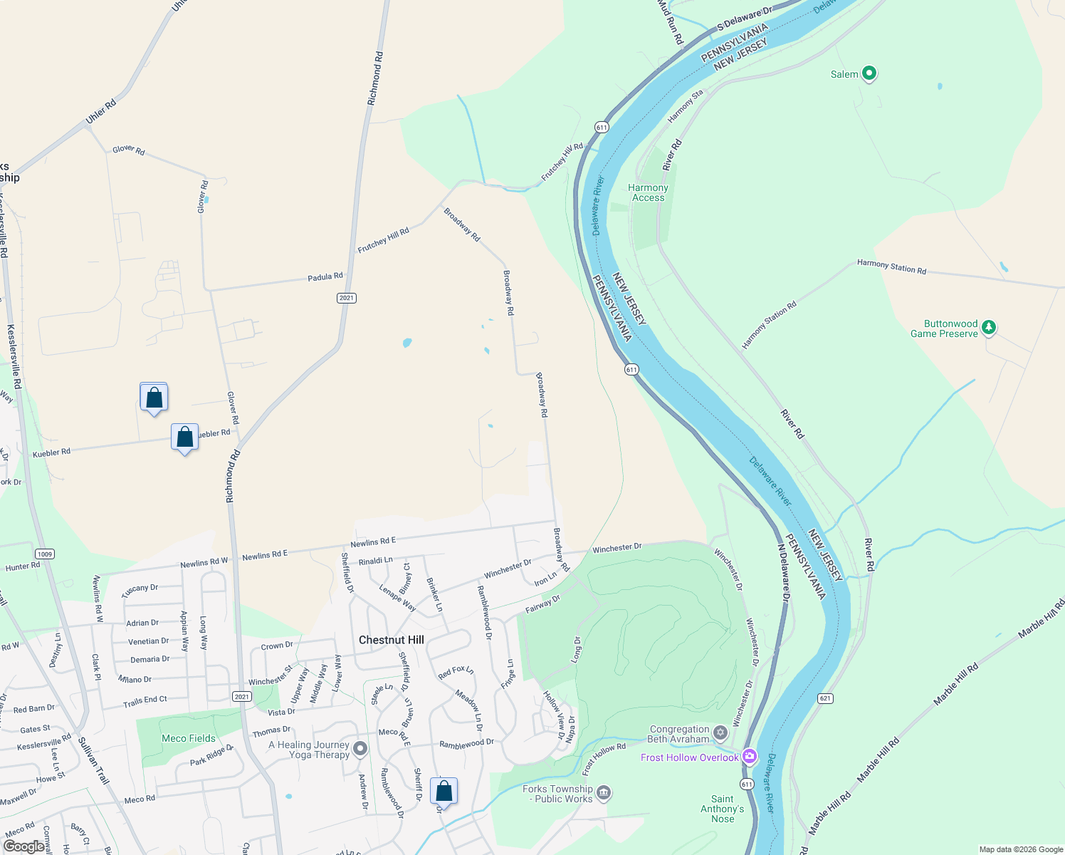map of restaurants, bars, coffee shops, grocery stores, and more near 3416 Broadway Rd in Easton