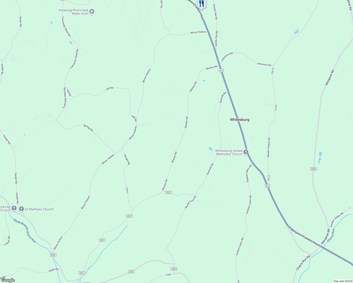map of restaurants, bars, coffee shops, grocery stores, and more near 1191 Blaney Road in Kittanning