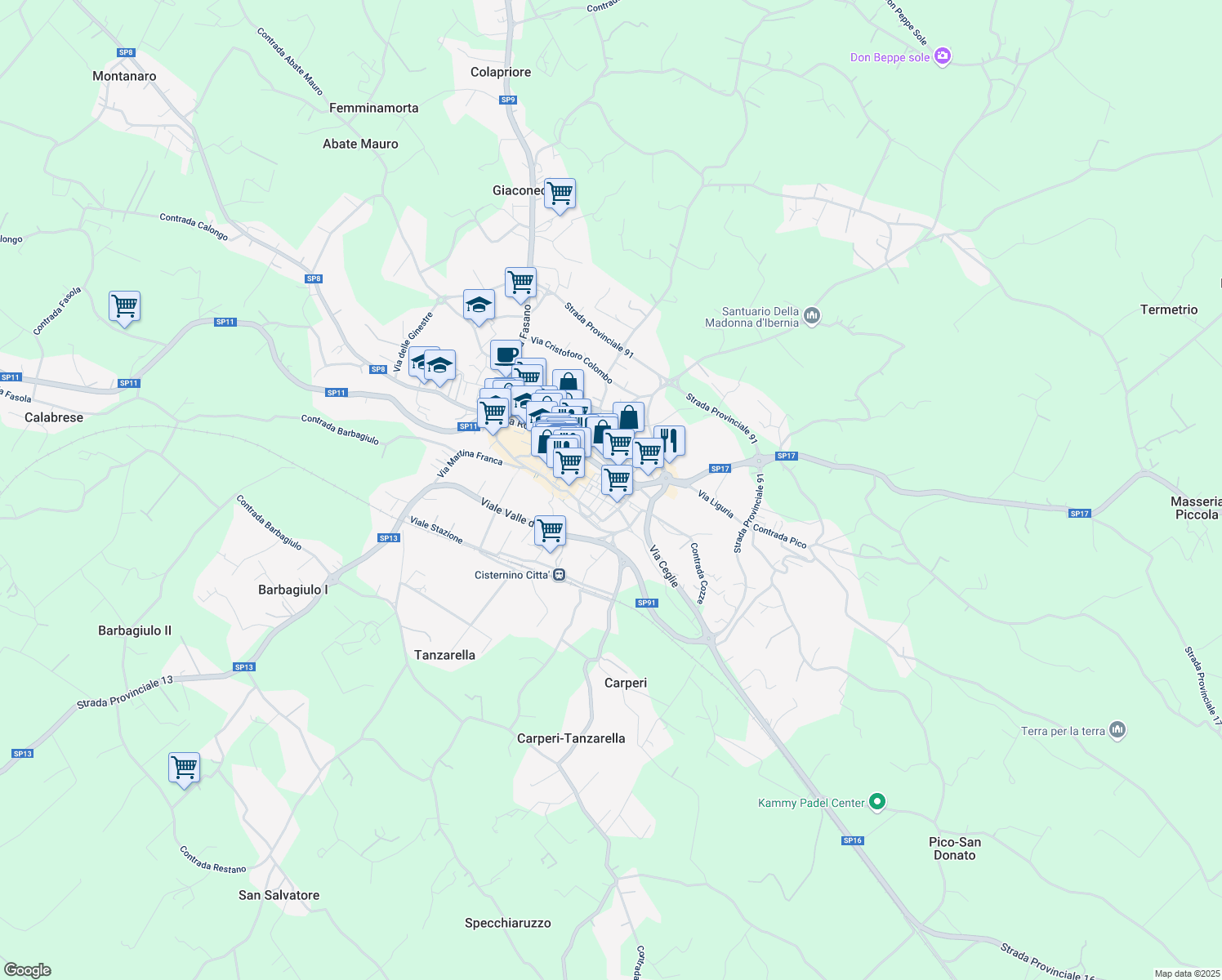 map of restaurants, bars, coffee shops, grocery stores, and more near 25 Via Cappuccini in Cisternino