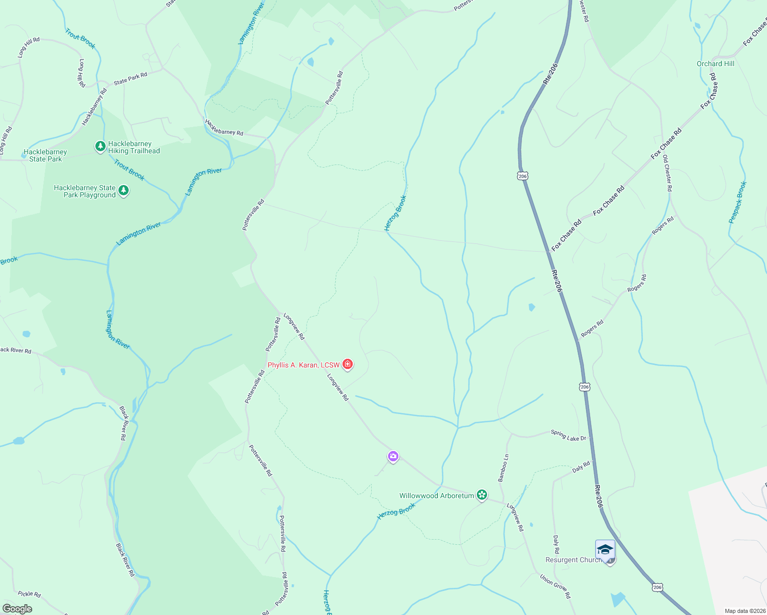 map of restaurants, bars, coffee shops, grocery stores, and more near 8 Howell Drive in Far Hills