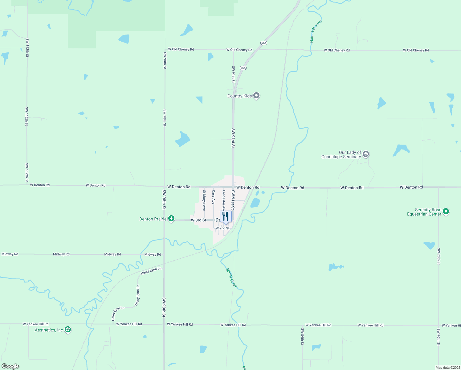 map of restaurants, bars, coffee shops, grocery stores, and more near 9100 W Denton Rd in Denton