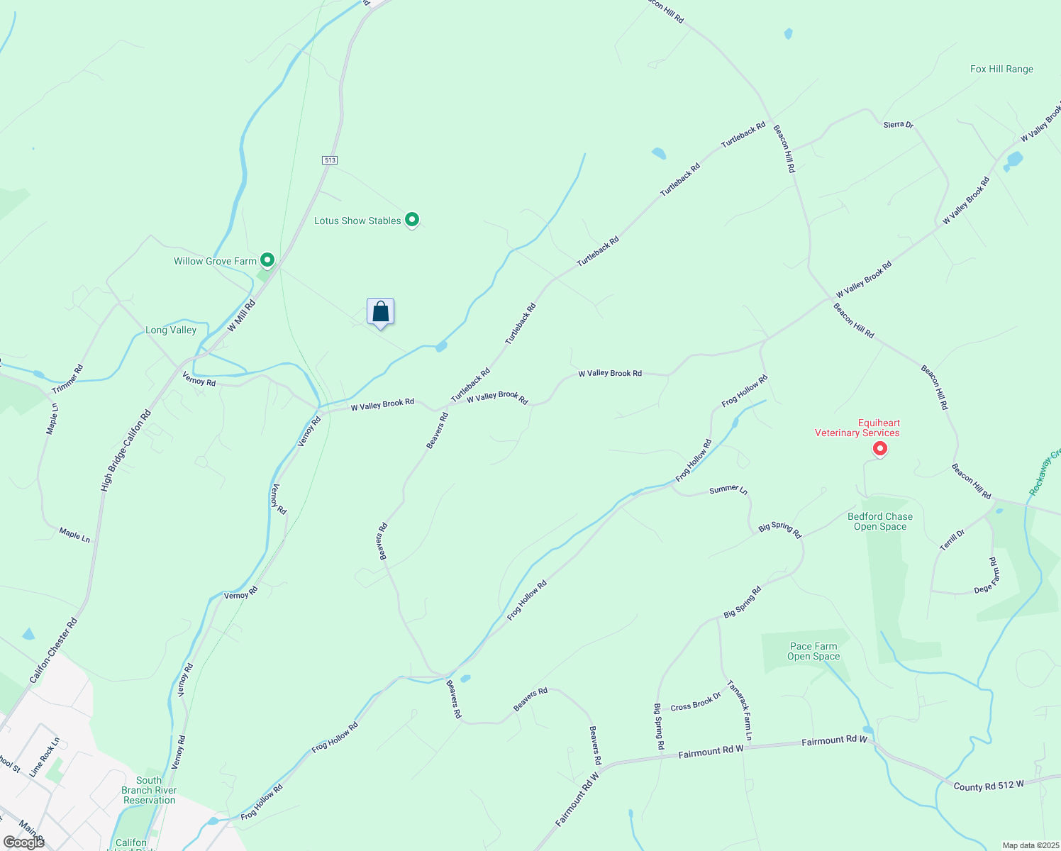 map of restaurants, bars, coffee shops, grocery stores, and more near 285 West Valley Brook Road in Califon