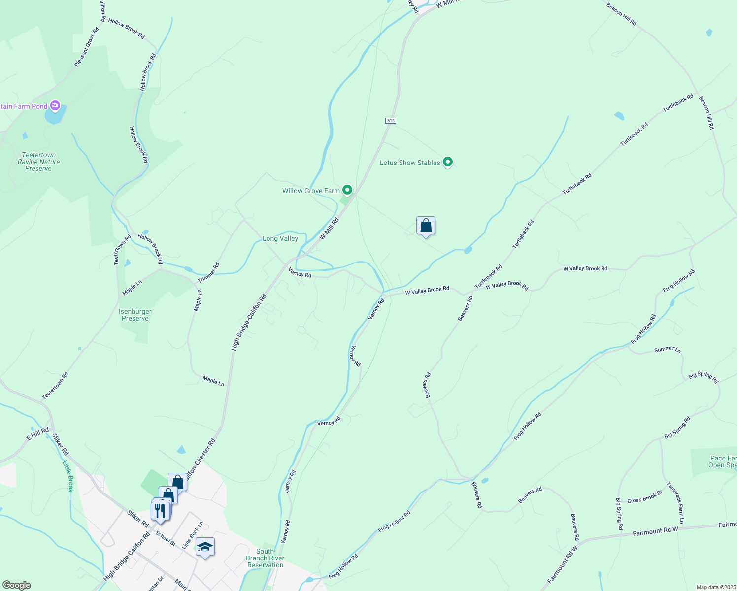 map of restaurants, bars, coffee shops, grocery stores, and more near 357 Vernoy Road in Califon