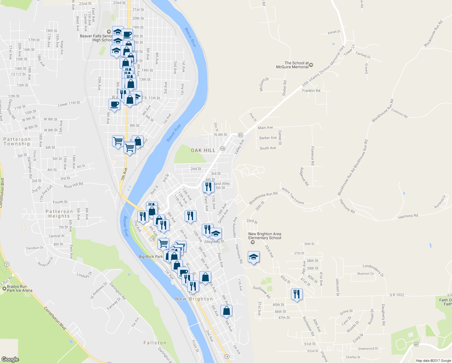map of restaurants, bars, coffee shops, grocery stores, and more near 1820 4th St in New Brighton
