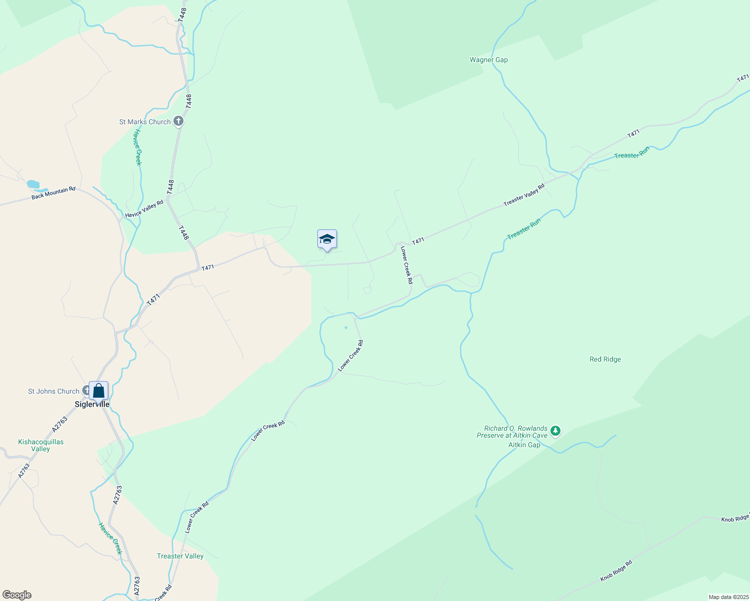 map of restaurants, bars, coffee shops, grocery stores, and more near 951 Lower Creek Road in Milroy