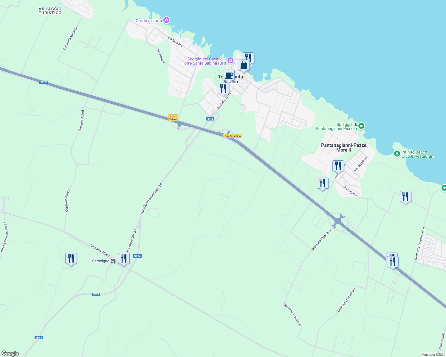 map of restaurants, bars, coffee shops, grocery stores, and more near in Province of Brindisi