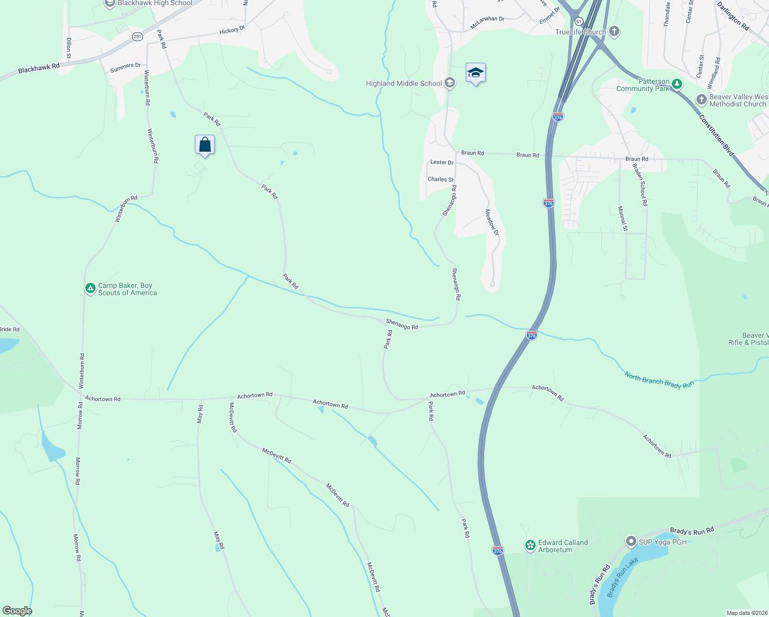 map of restaurants, bars, coffee shops, grocery stores, and more near 1-71 Shenango Road in Beaver Falls