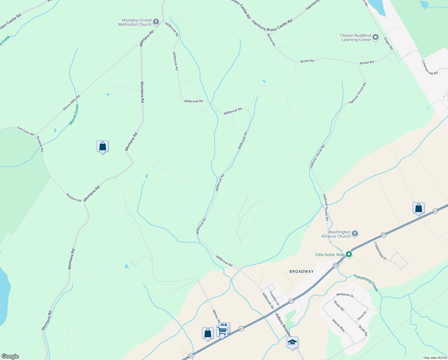 map of restaurants, bars, coffee shops, grocery stores, and more near 154 Millbrook Road in Washington