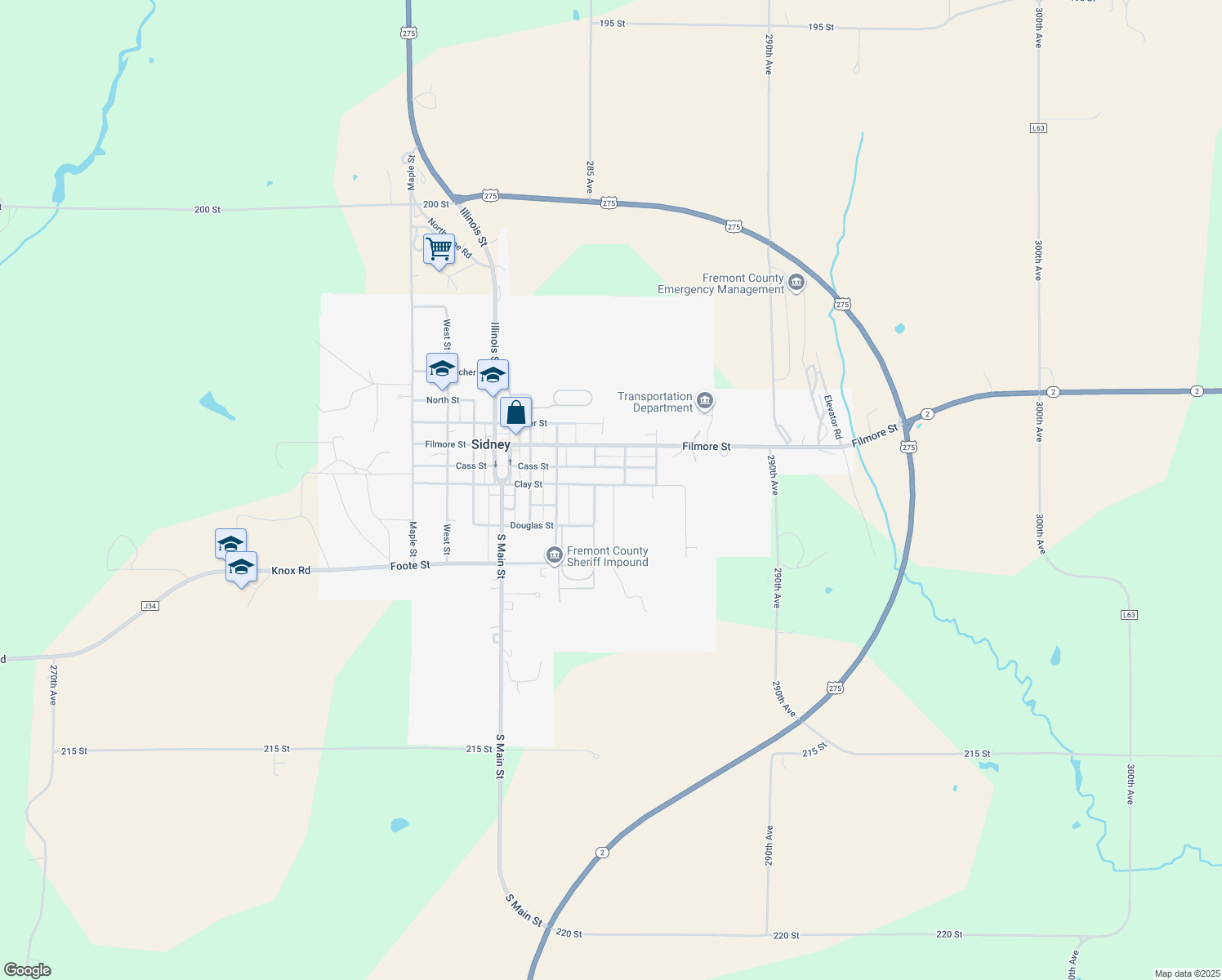 map of restaurants, bars, coffee shops, grocery stores, and more near 608 Birch Street in Sidney