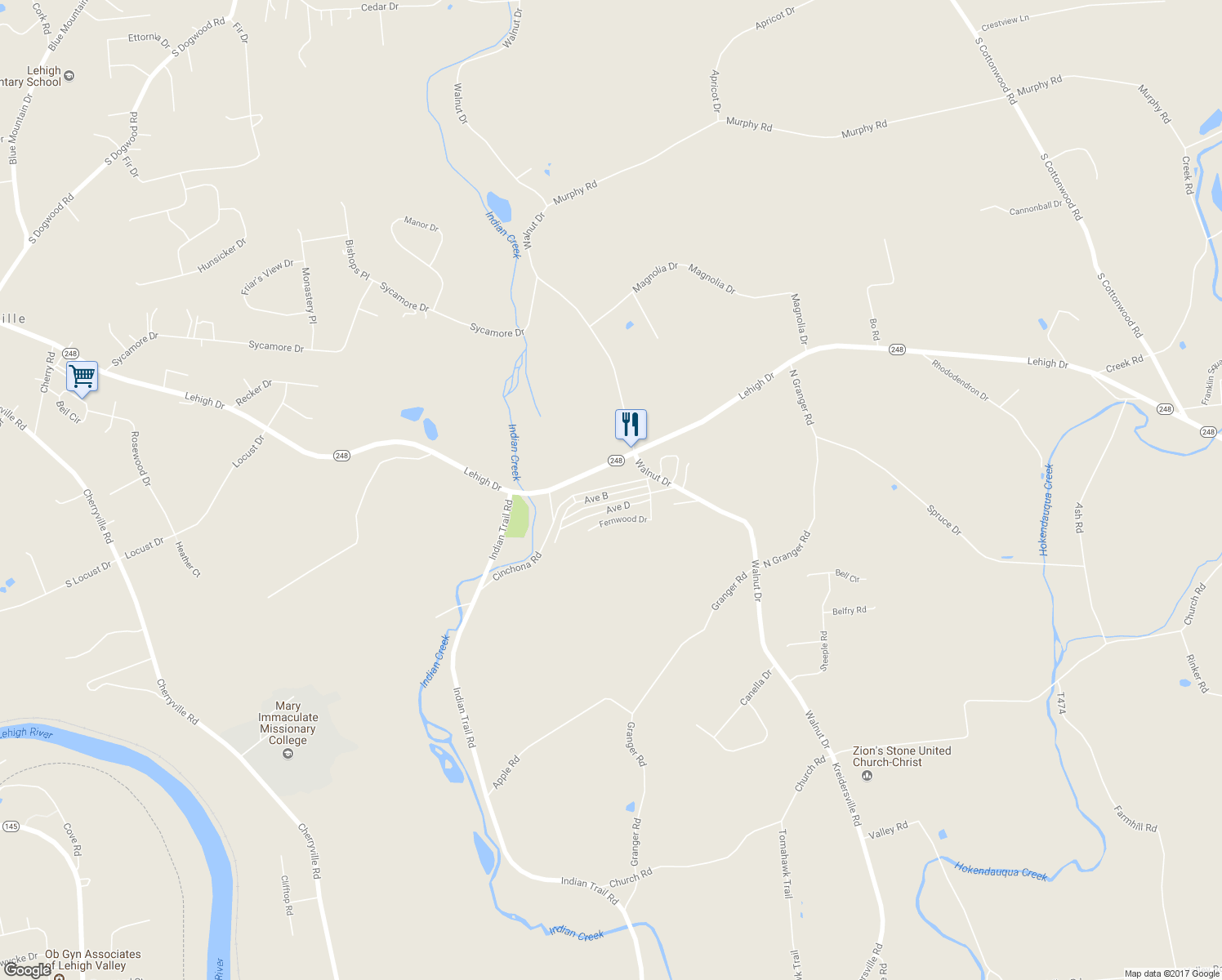 map of restaurants, bars, coffee shops, grocery stores, and more near 3763 Teak Drive in Northampton