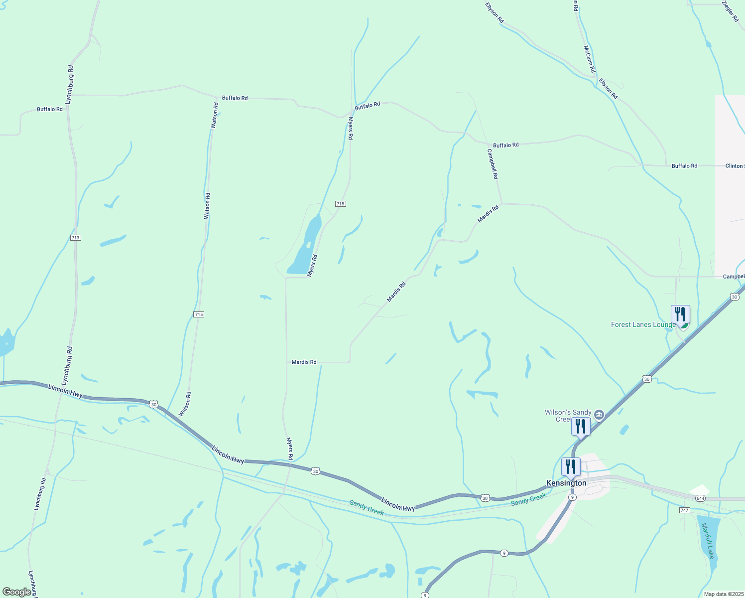 map of restaurants, bars, coffee shops, grocery stores, and more near 10801 Mardis Road in Kensington