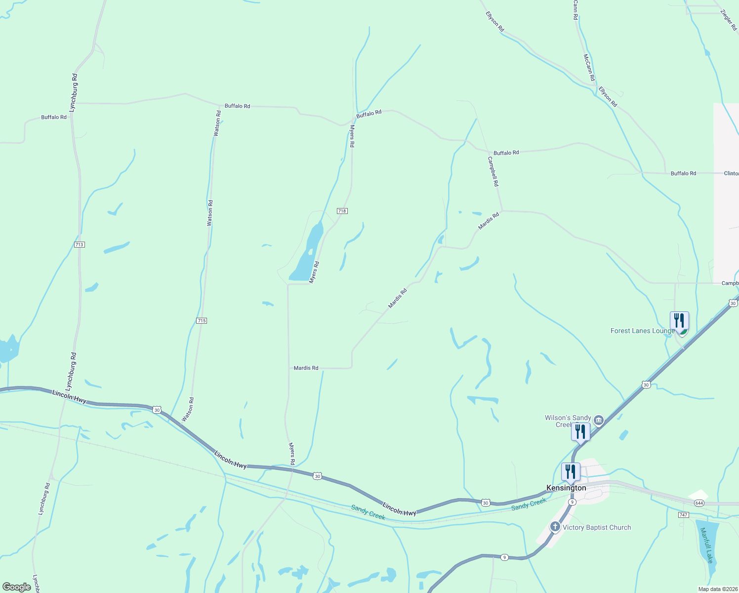 map of restaurants, bars, coffee shops, grocery stores, and more near 10801 Mardis Road in Kensington