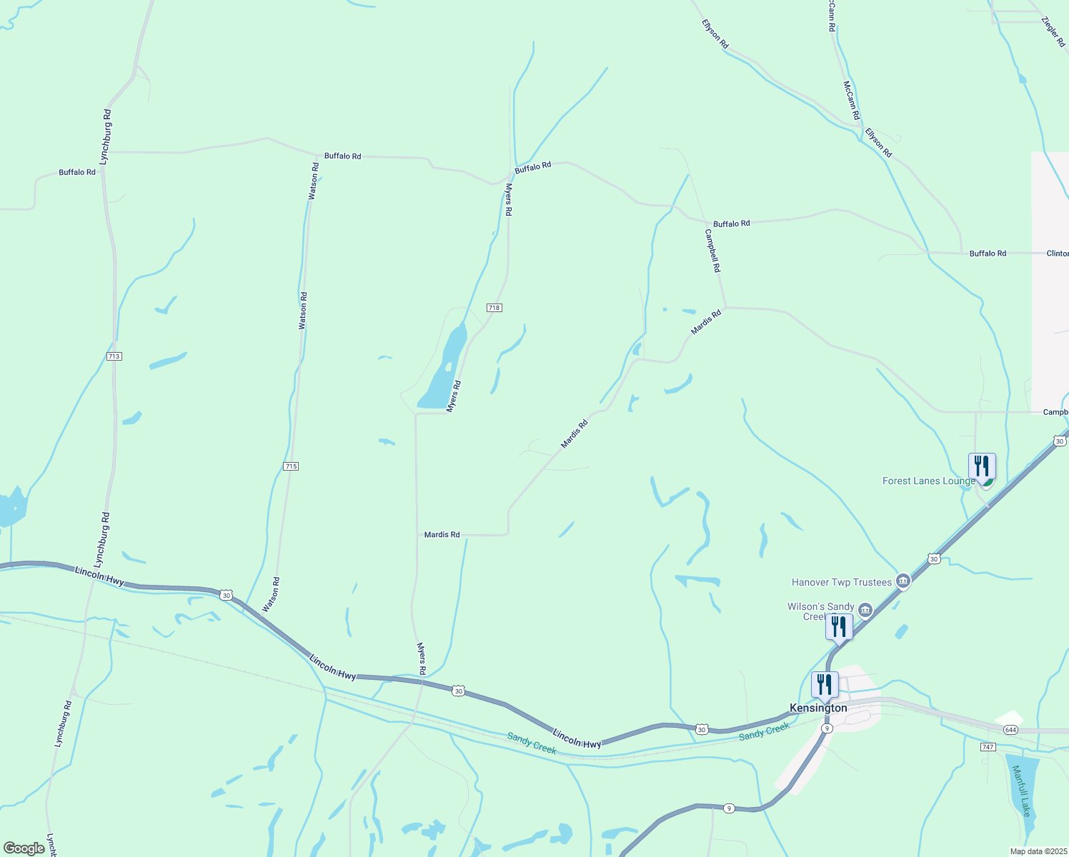 map of restaurants, bars, coffee shops, grocery stores, and more near 10801 Mardis Road in Kensington