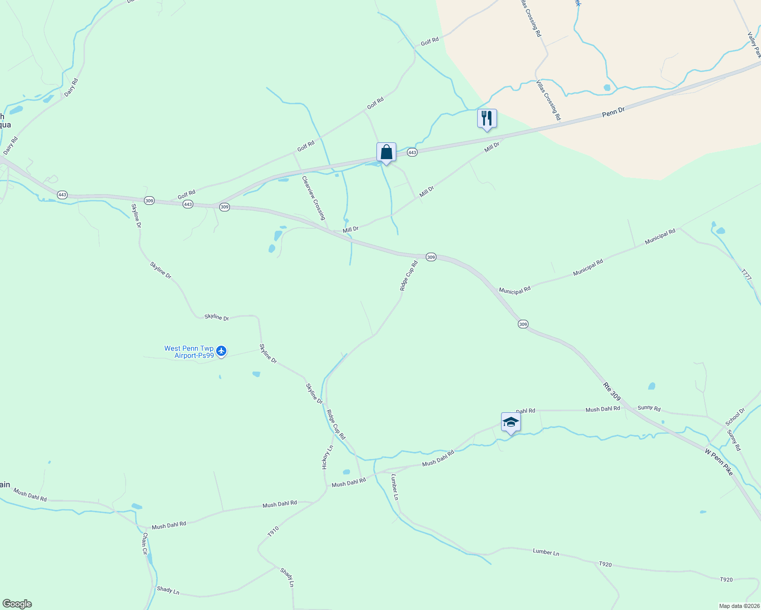map of restaurants, bars, coffee shops, grocery stores, and more near 185 Ridge Cup Road in New Ringgold