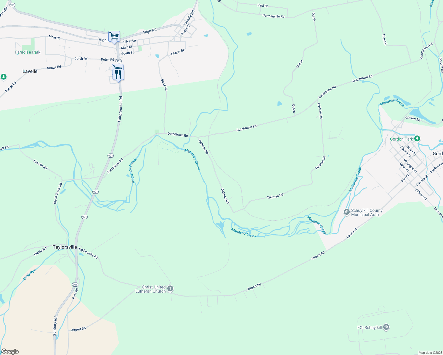 map of restaurants, bars, coffee shops, grocery stores, and more near 71 Tielman Road in Ashland