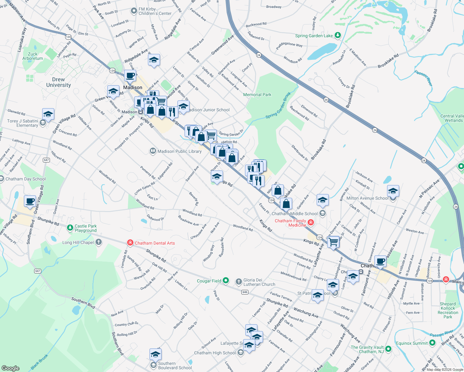 map of restaurants, bars, coffee shops, grocery stores, and more near 211 Kings Rd in Madison