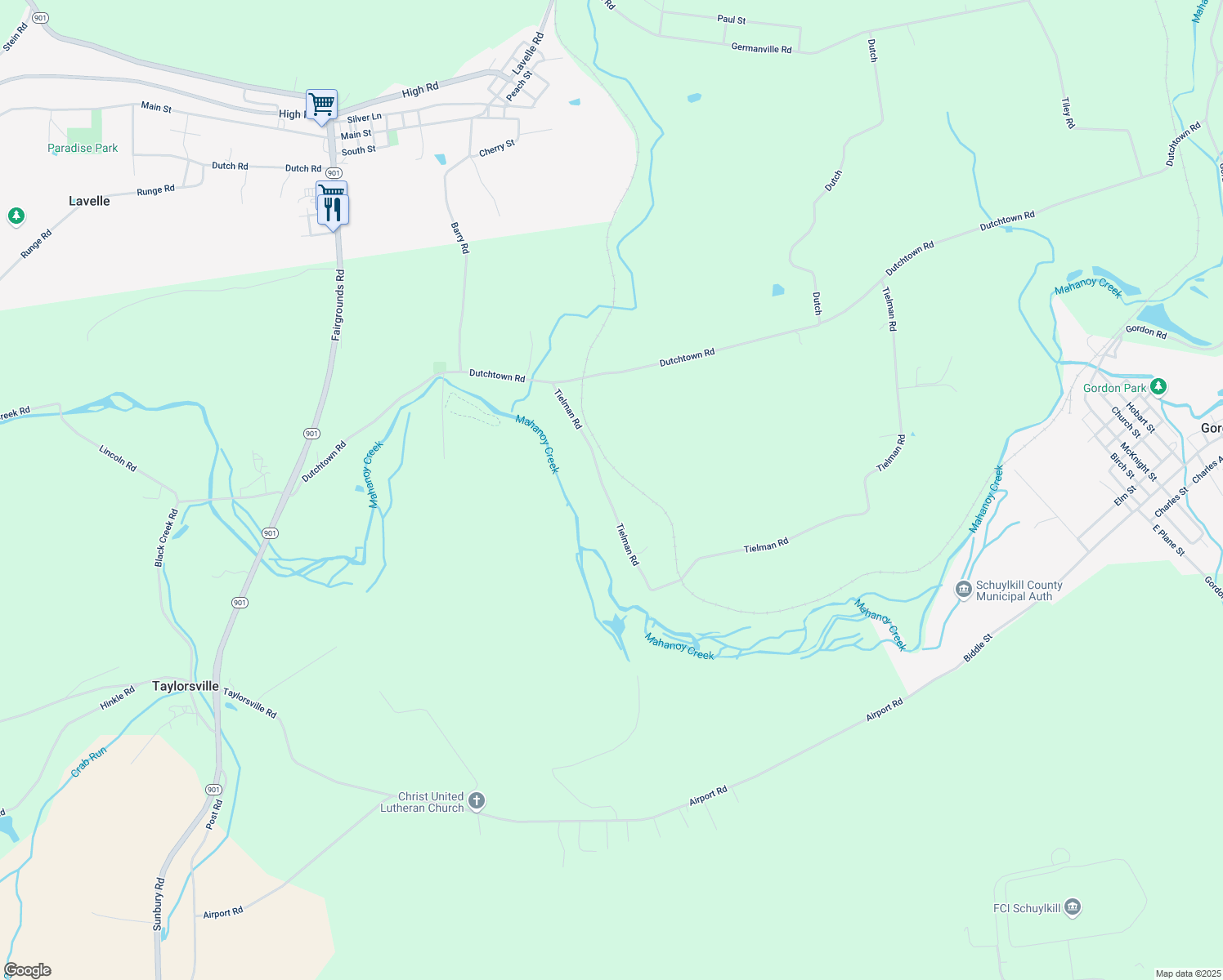 map of restaurants, bars, coffee shops, grocery stores, and more near 71 Tielman Road in Ashland