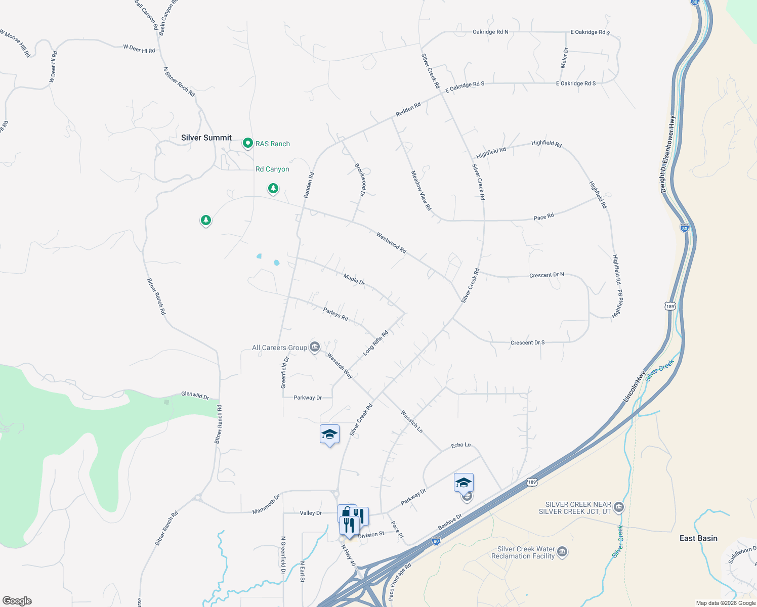 map of restaurants, bars, coffee shops, grocery stores, and more near 718 Maple Dr in Park City