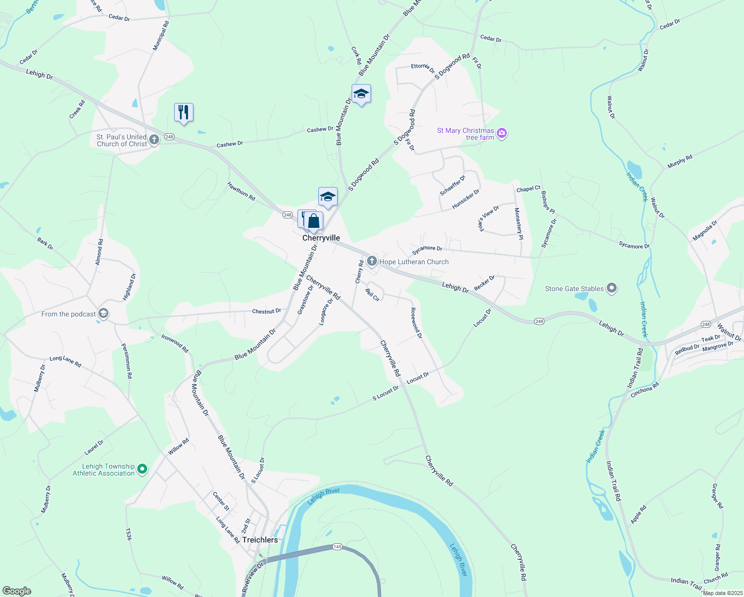 map of restaurants, bars, coffee shops, grocery stores, and more near 4122 Beil Circle in Northampton