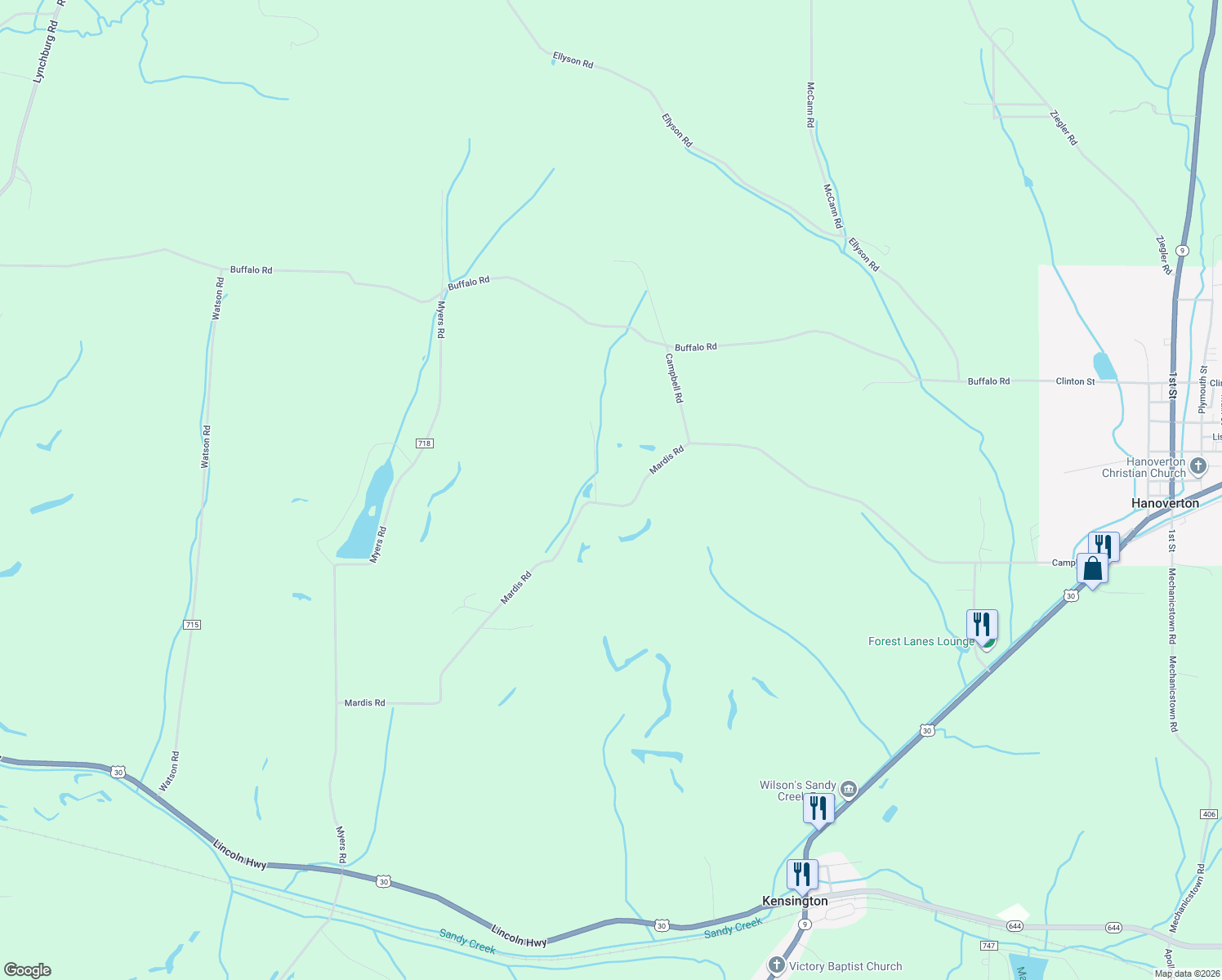 map of restaurants, bars, coffee shops, grocery stores, and more near 10251 Mardis Road in Kensington