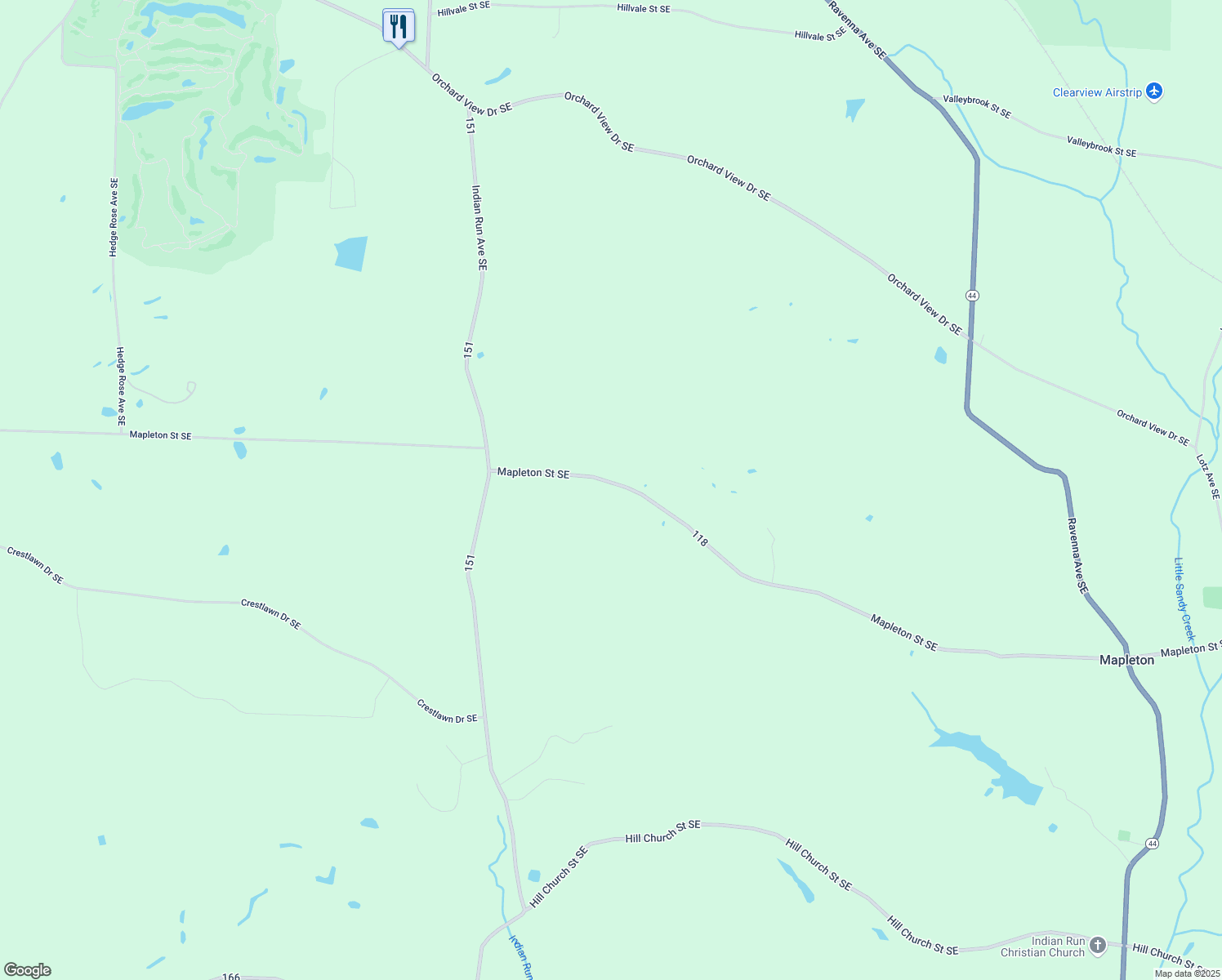 map of restaurants, bars, coffee shops, grocery stores, and more near 7076 Mapleton Street Southeast in East Canton