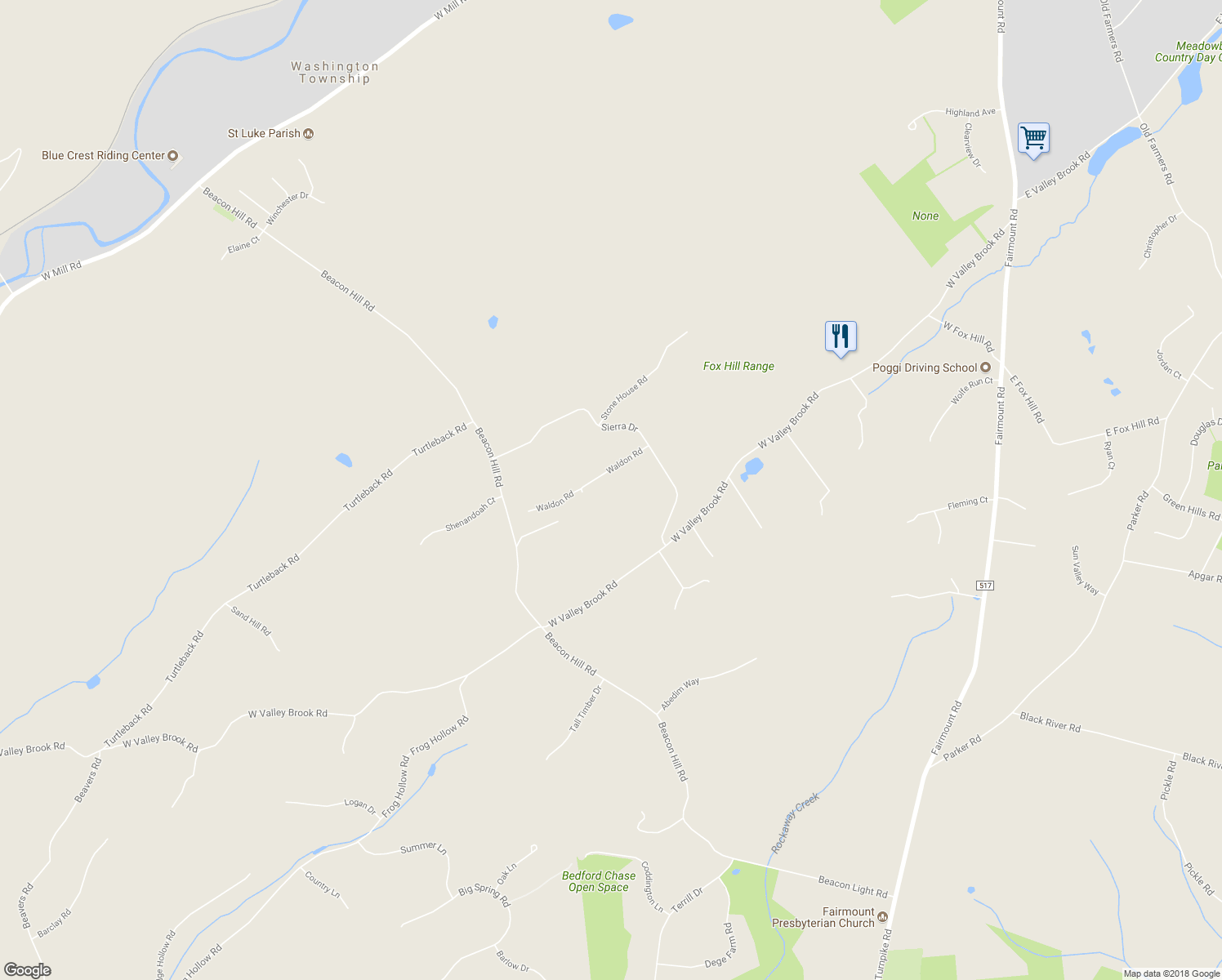 map of restaurants, bars, coffee shops, grocery stores, and more near 10 Waldon Road in Califon