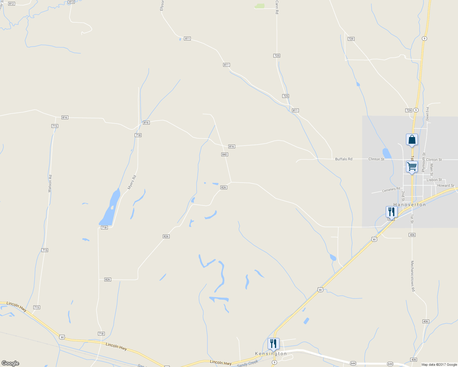 map of restaurants, bars, coffee shops, grocery stores, and more near 10251 Mardis Road in Kensington