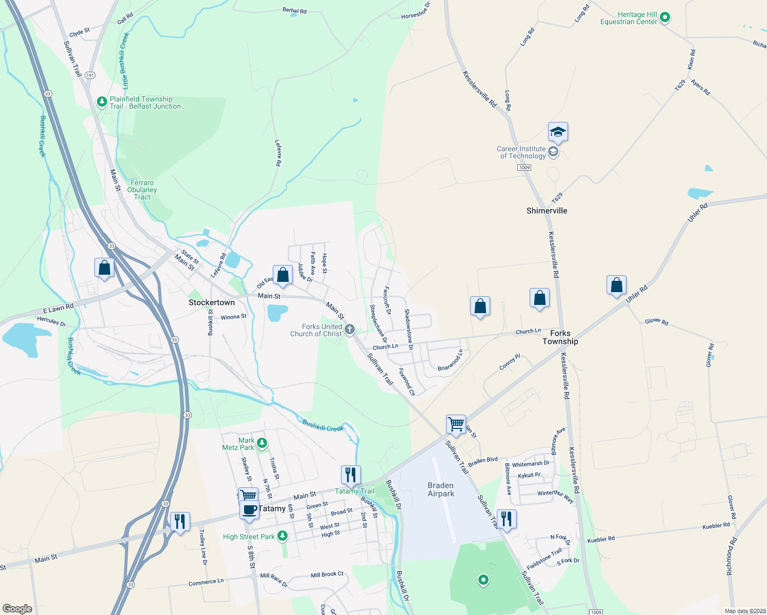 map of restaurants, bars, coffee shops, grocery stores, and more near 4522 Farrcroft Dr in Easton